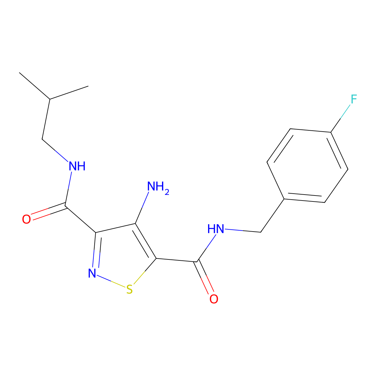 4-amino-N~5~-(4-fluorobenzyl)-N~3~-isobutylisothiazole-3,5-dicarboxamide molecular structure, CAS 1326883-96-8