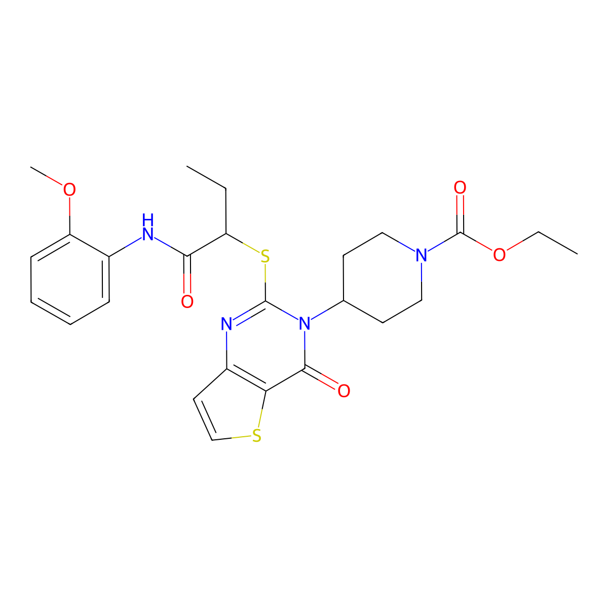 ethyl 4-[2-({1-[(2-methoxyphenyl)amino]-1-oxobutan-2-yl}sulfanyl)-4-oxothieno[3,2-d]pyrimidin-3(4H)-yl]piperidine-1-carboxylate molecular structure, CAS 1326884-03-0