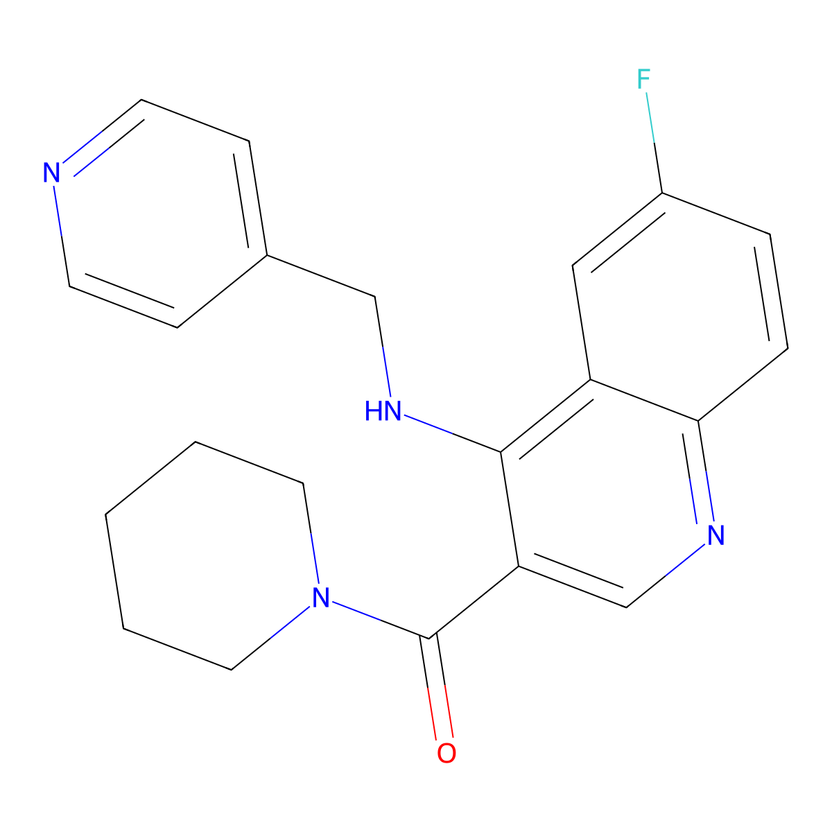(6-Fluoro-4-((pyridin-4-ylmethyl)amino)quinolin-3-yl)(piperidin-1-yl)methanone molecular structure, CAS 1326884-25-6