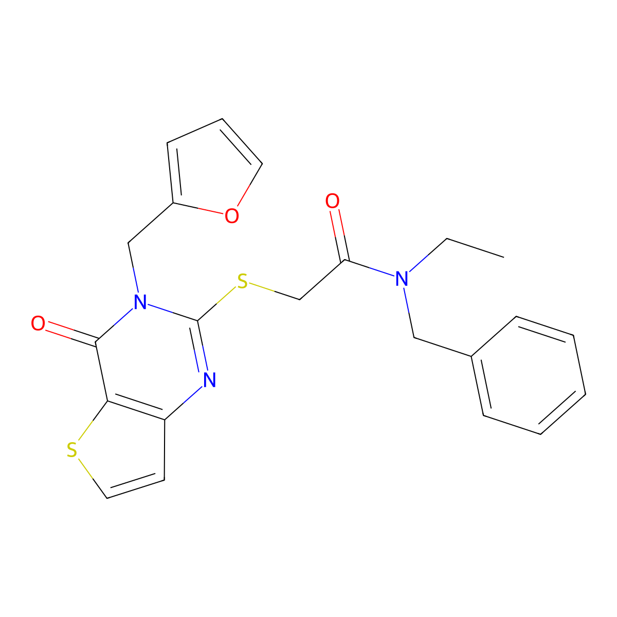 N-benzyl-N-ethyl-2-{[3-(furan-2-ylmethyl)-4-oxo-3,4-dihydrothieno[3,2-d]pyrimidin-2-yl]sulfanyl}acetamide molecular structure, CAS 1326884-35-8