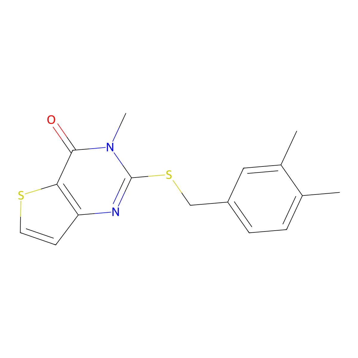 2-[(3,4-dimethylbenzyl)sulfanyl]-3-methylthieno[3,2-d]pyrimidin-4(3H)-one molecular structure, CAS 1326888-38-3