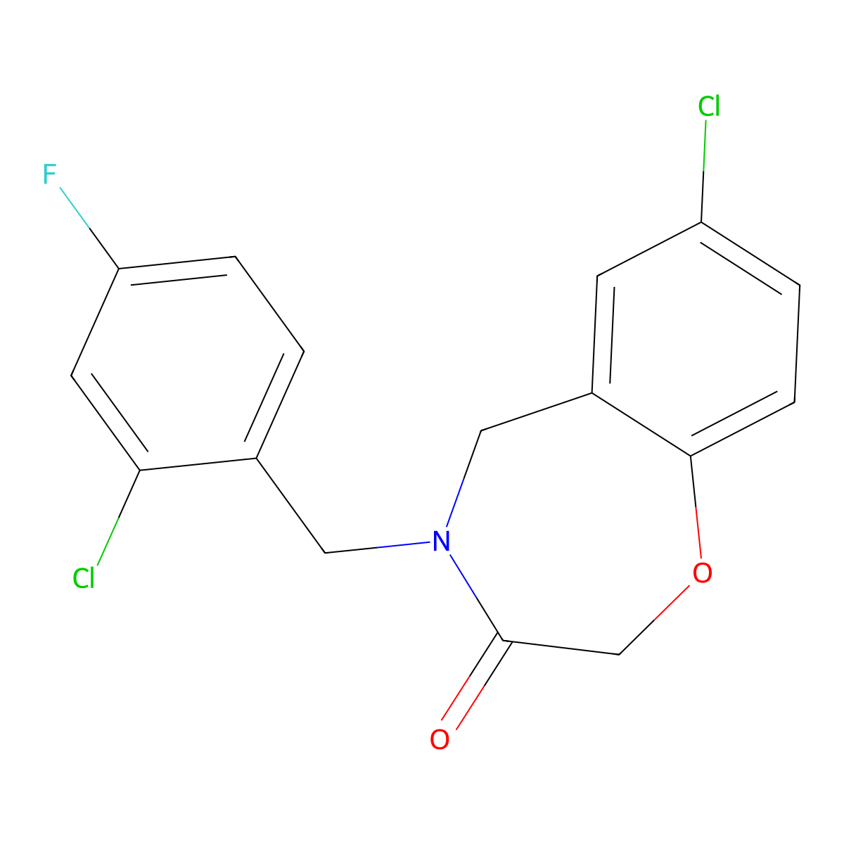 7-chloro-4-[(2-chloro-4-fluorophenyl)methyl]-5H-1,4-benzoxazepin-3-one molecular structure, CAS 1326889-21-7