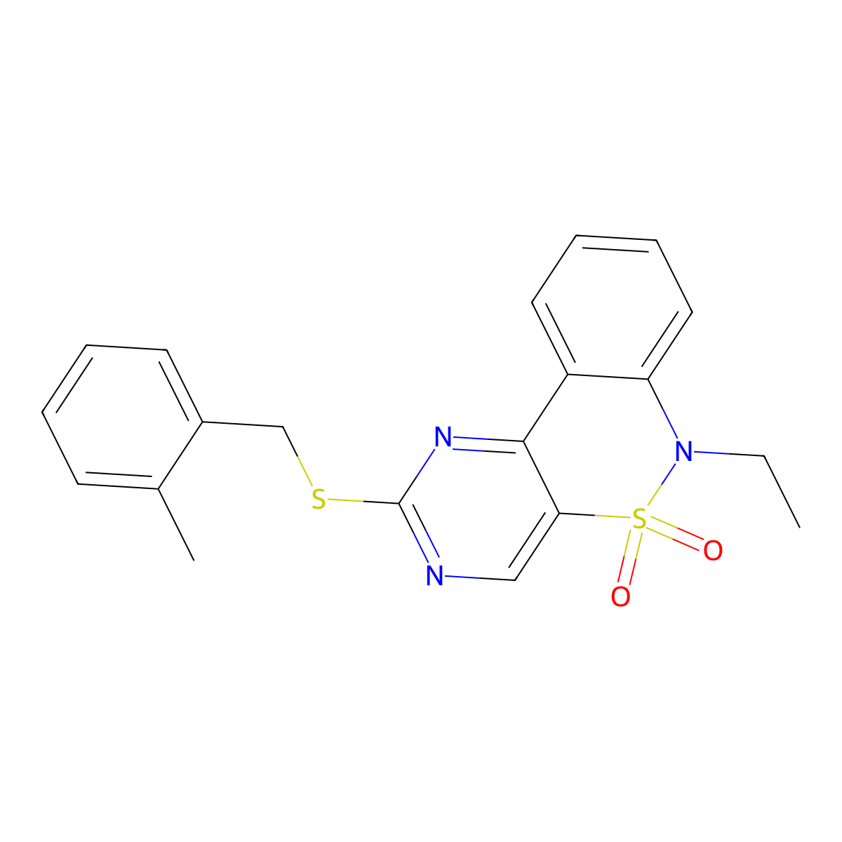 6-ethyl-2-[(2-methylbenzyl)sulfanyl]-6H-pyrimido[5,4-c][2,1]benzothiazine 5,5-dioxide molecular structure, CAS 1326889-34-2