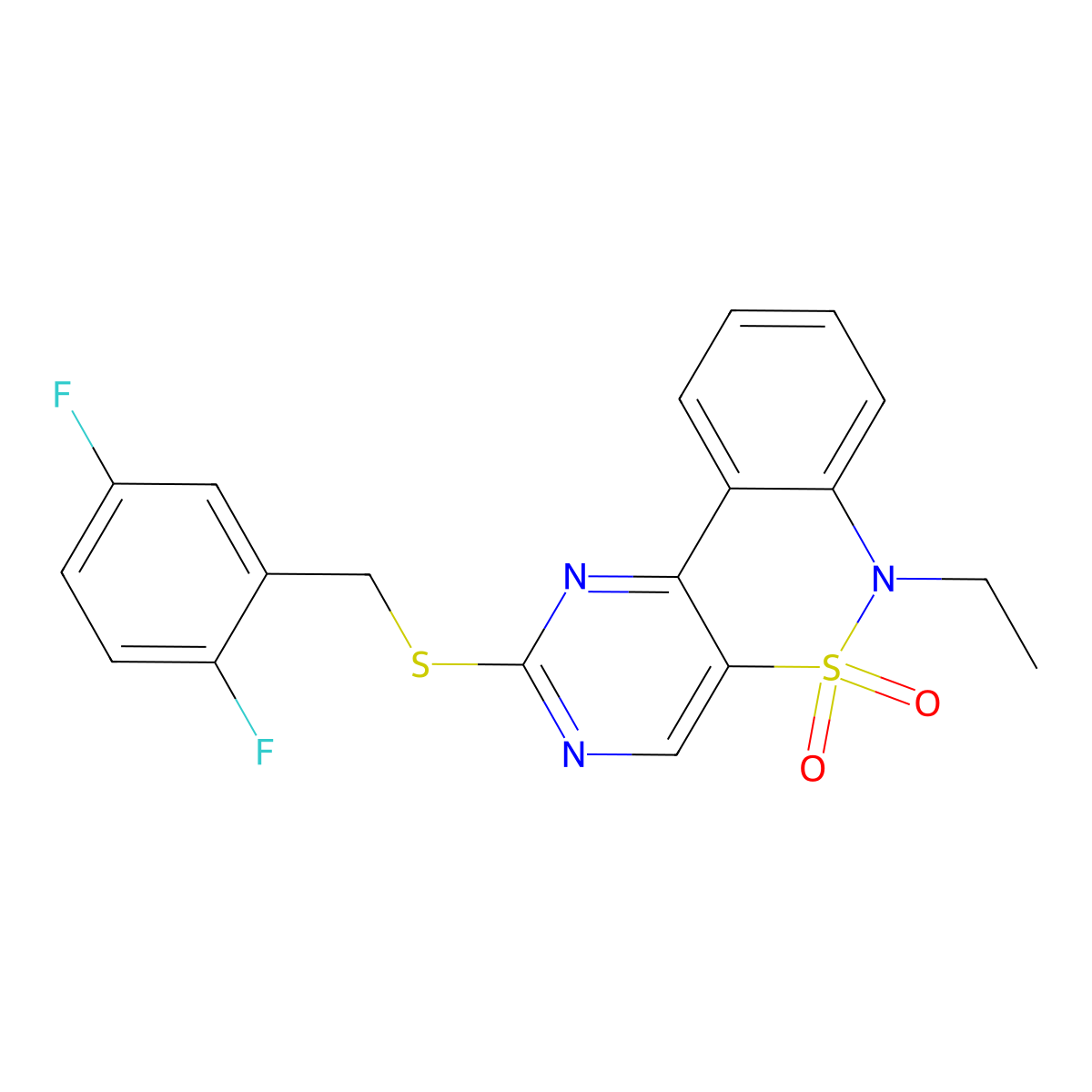 2-[(2,5-difluorobenzyl)sulfanyl]-6-ethyl-6H-pyrimido[5,4-c][2,1]benzothiazine 5,5-dioxide molecular structure, CAS 1326889-41-1