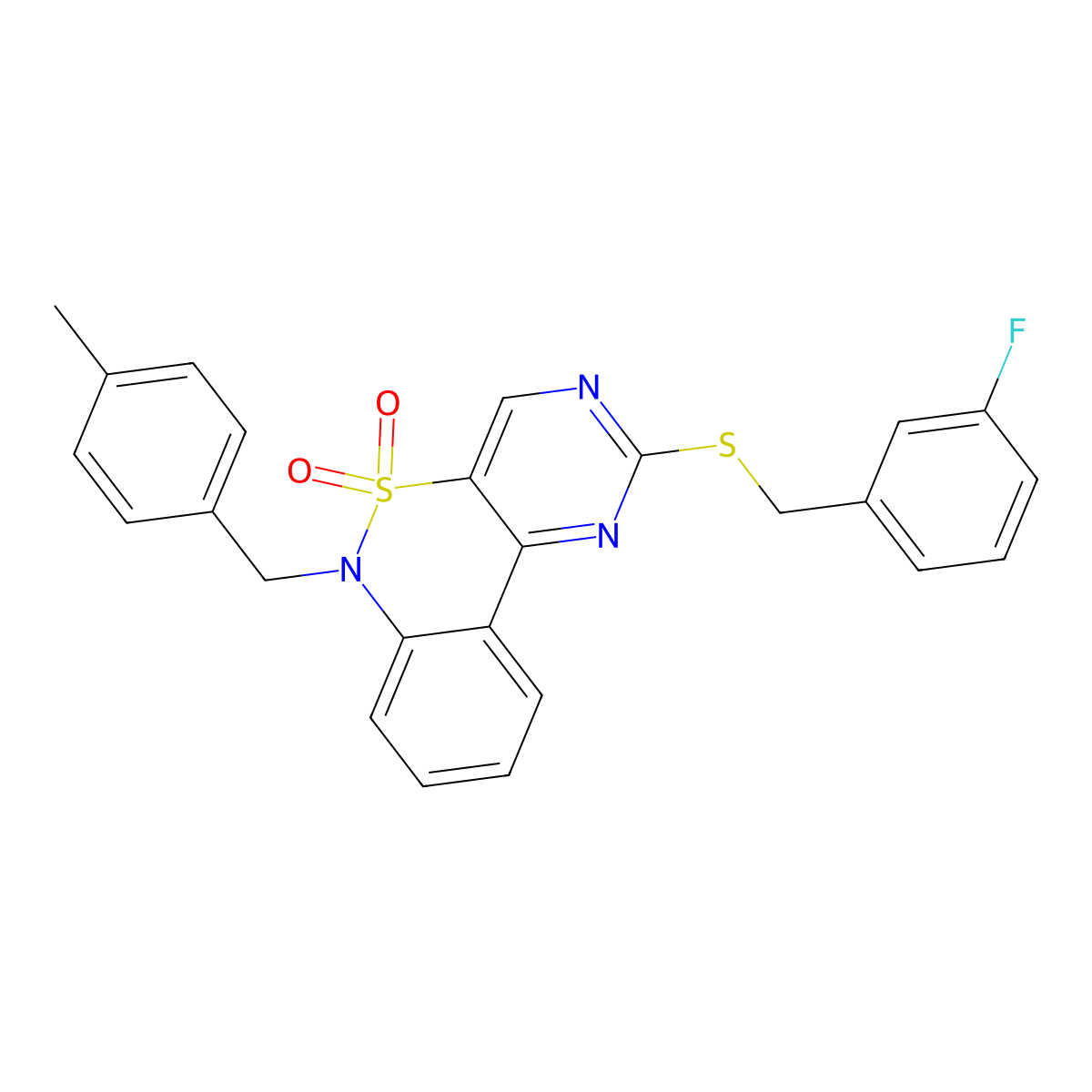2-[(3-fluorobenzyl)sulfanyl]-6-(4-methylbenzyl)-6H-pyrimido[5,4-c][2,1]benzothiazine 5,5-dioxide molecular structure, CAS 1326889-93-3