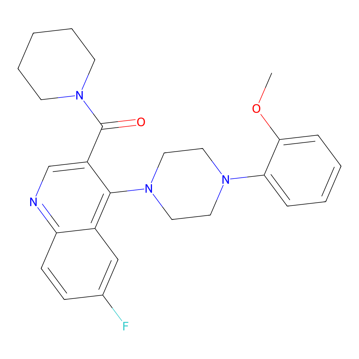 (6-Fluoro-4-(4-(2-methoxyphenyl)piperazin-1-yl)quinolin-3-yl)(piperidin-1-yl)methanone molecular structure, CAS 1326889-94-4
