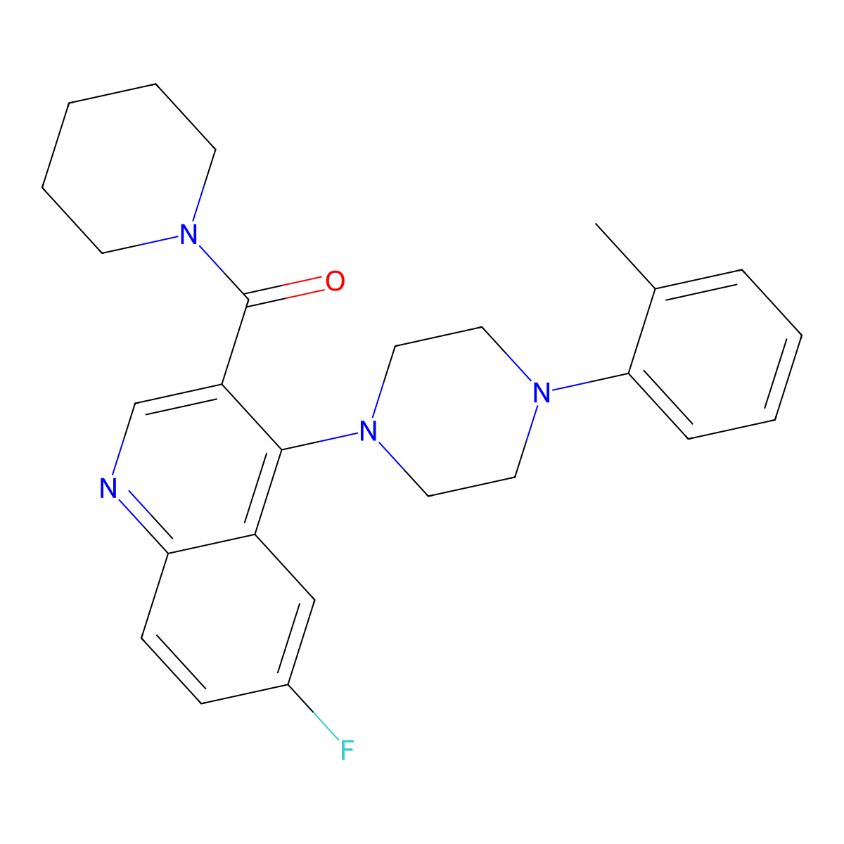 {6-Fluoro-4-[4-(2-methylphenyl)piperazin-1-yl]quinolin-3-yl}(piperidin-1-yl)methanone molecular structure, CAS 1326890-01-0