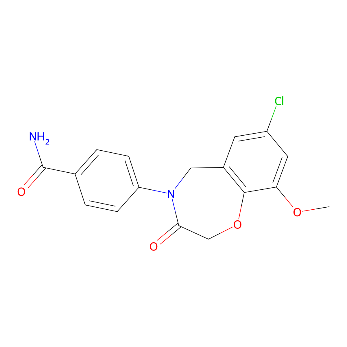 4-(7-chloro-9-methoxy-3-oxo-2,3-dihydro-1,4-benzoxazepin-4(5H)-yl)benzamide molecular structure, CAS 1326890-08-7