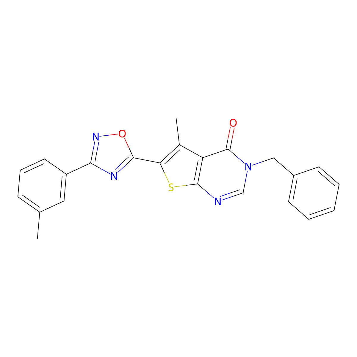 3-benzyl-5-methyl-6-[3-(3-methylphenyl)-1,2,4-oxadiazol-5-yl]thieno[2,3-d]pyrimidin-4(3H)-one molecular structure, CAS 1326890-32-7