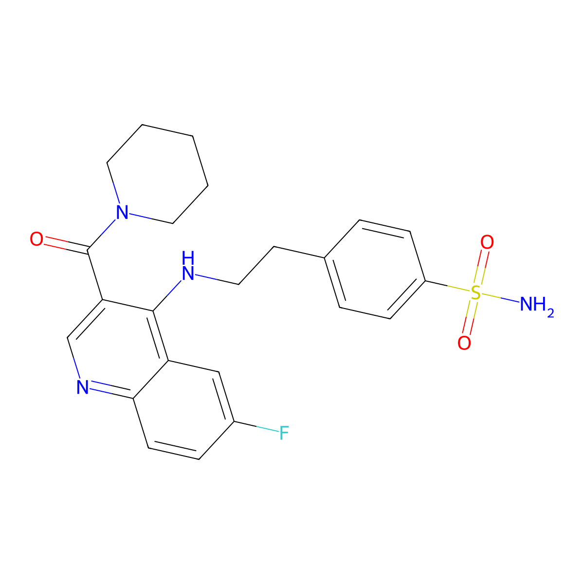 4-(2-{[6-Fluoro-3-(piperidin-1-ylcarbonyl)quinolin-4-yl]amino}ethyl)benzenesulfonamide molecular structure, CAS 1326890-37-2