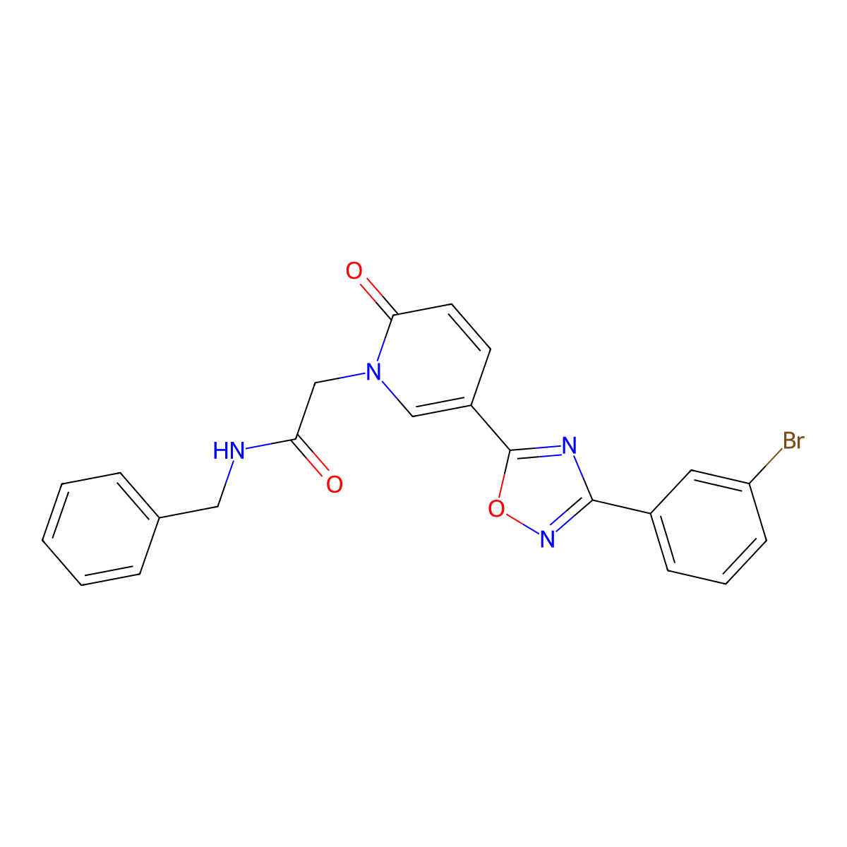 N-benzyl-2-(5-(3-(3-bromophenyl)-1,2,4-oxadiazol-5-yl)-2-oxopyridin-1(2H)-yl)acetamide molecular structure, CAS 1326890-60-1