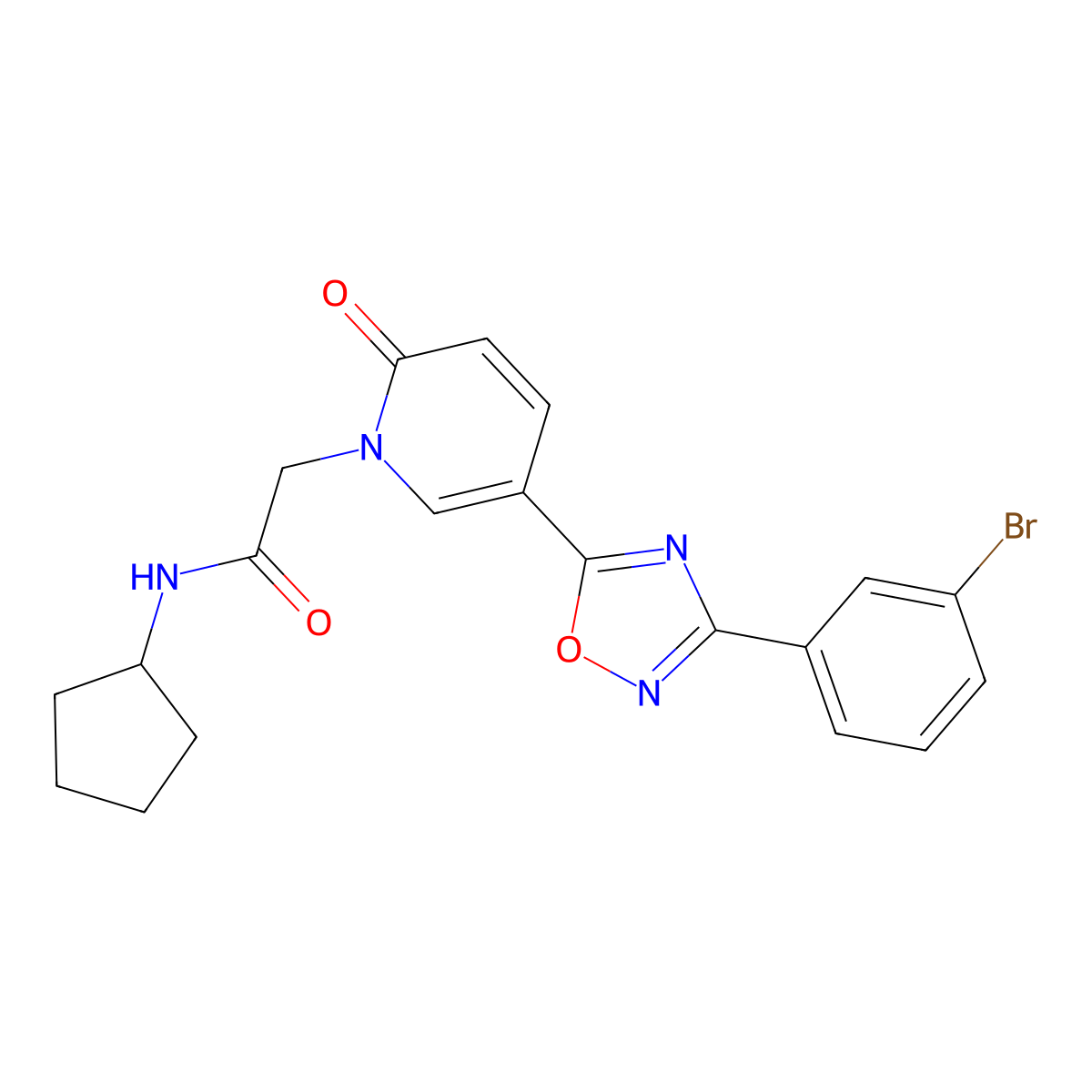 2-(5-(3-(3-bromophenyl)-1,2,4-oxadiazol-5-yl)-2-oxopyridin-1(2H)-yl)-N-cyclopentylacetamide molecular structure, CAS 1326890-65-6