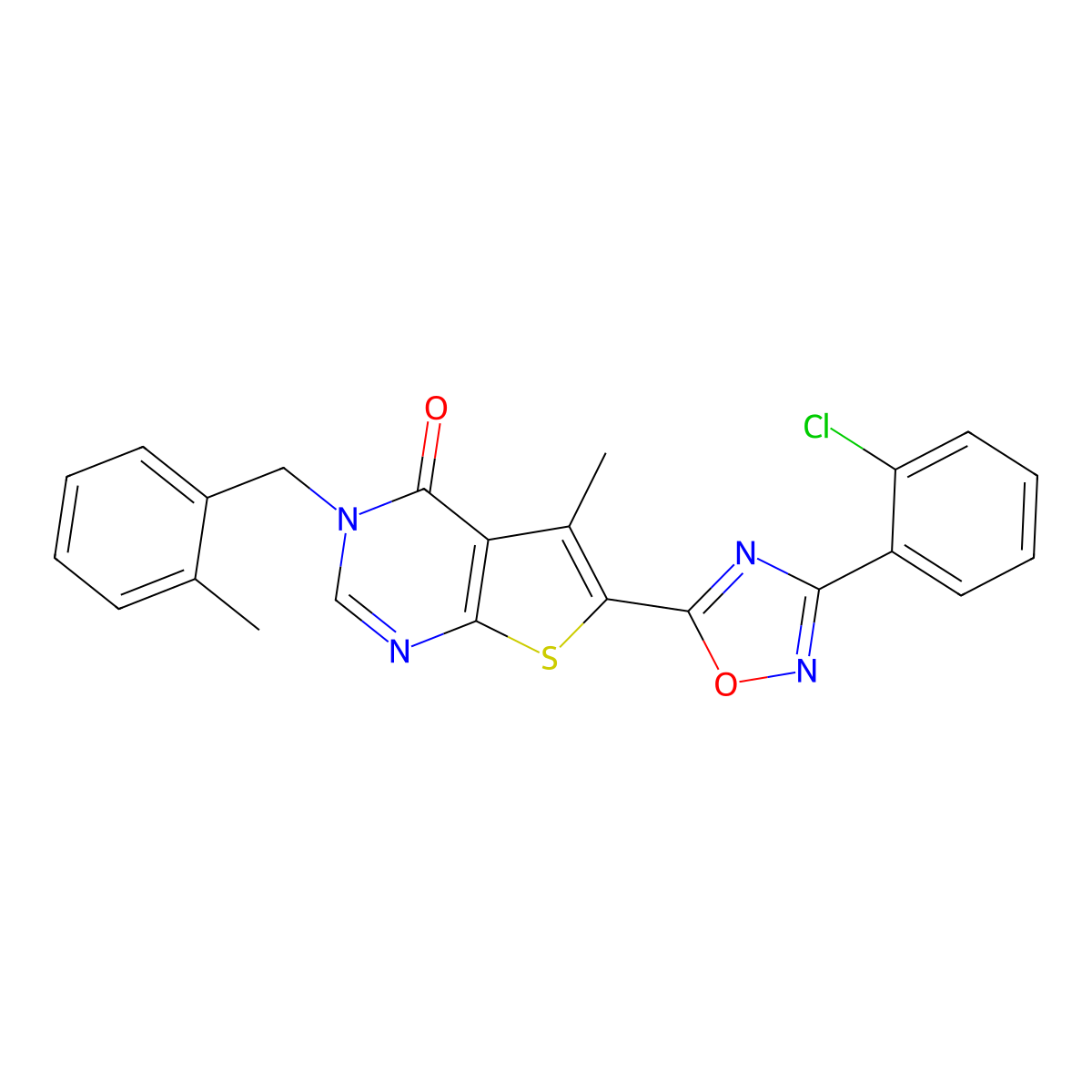 6-(3-(2-chlorophenyl)-1,2,4-oxadiazol-5-yl)-5-methyl-3-(2-methylbenzyl)thieno[2,3-d]pyrimidin-4(3H)-one molecular structure, CAS 1326890-67-8