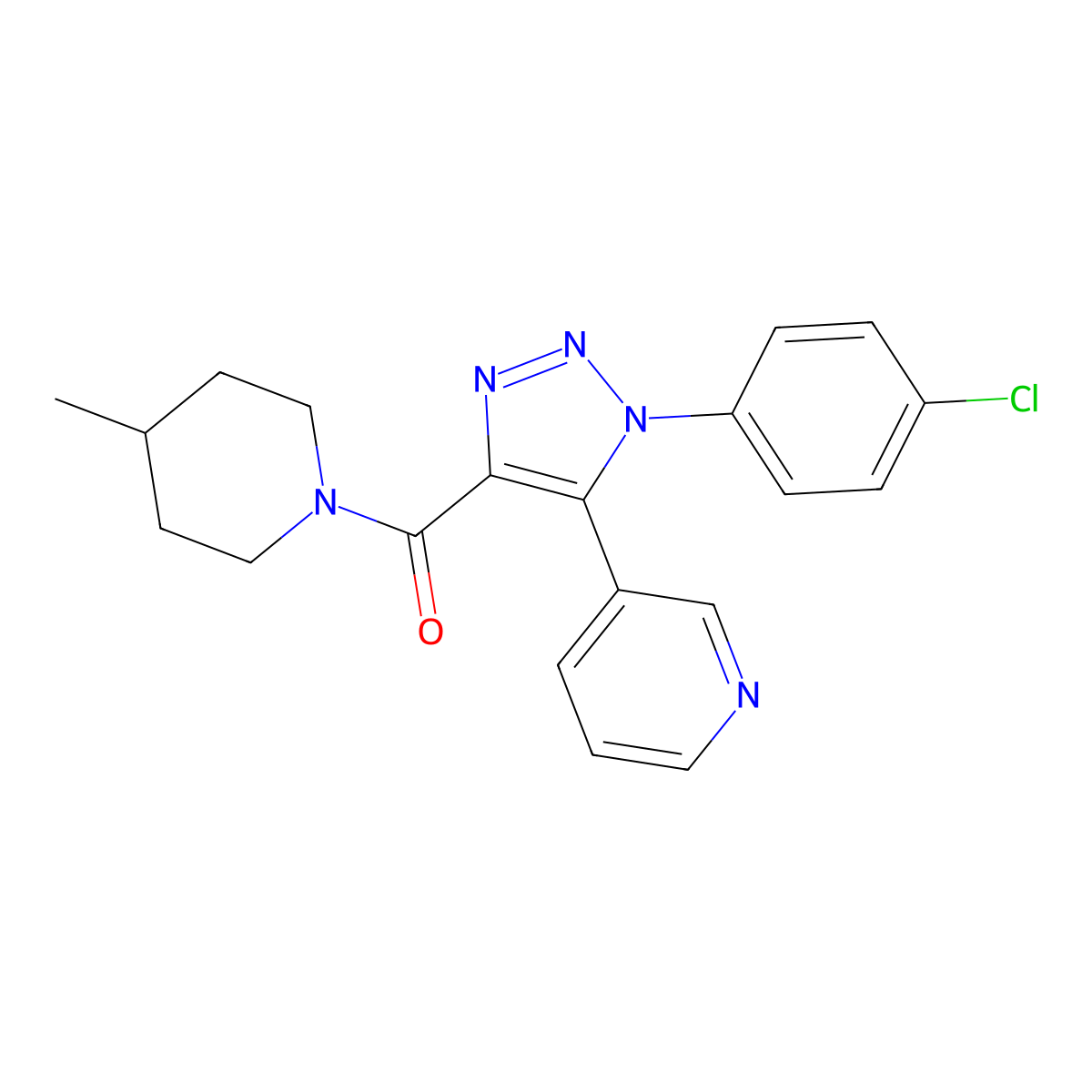 (1-(4-chlorophenyl)-5-(pyridin-3-yl)-1H-1,2,3-triazol-4-yl)(4-methylpiperidin-1-yl)methanone molecular structure, CAS 1326891-13-7