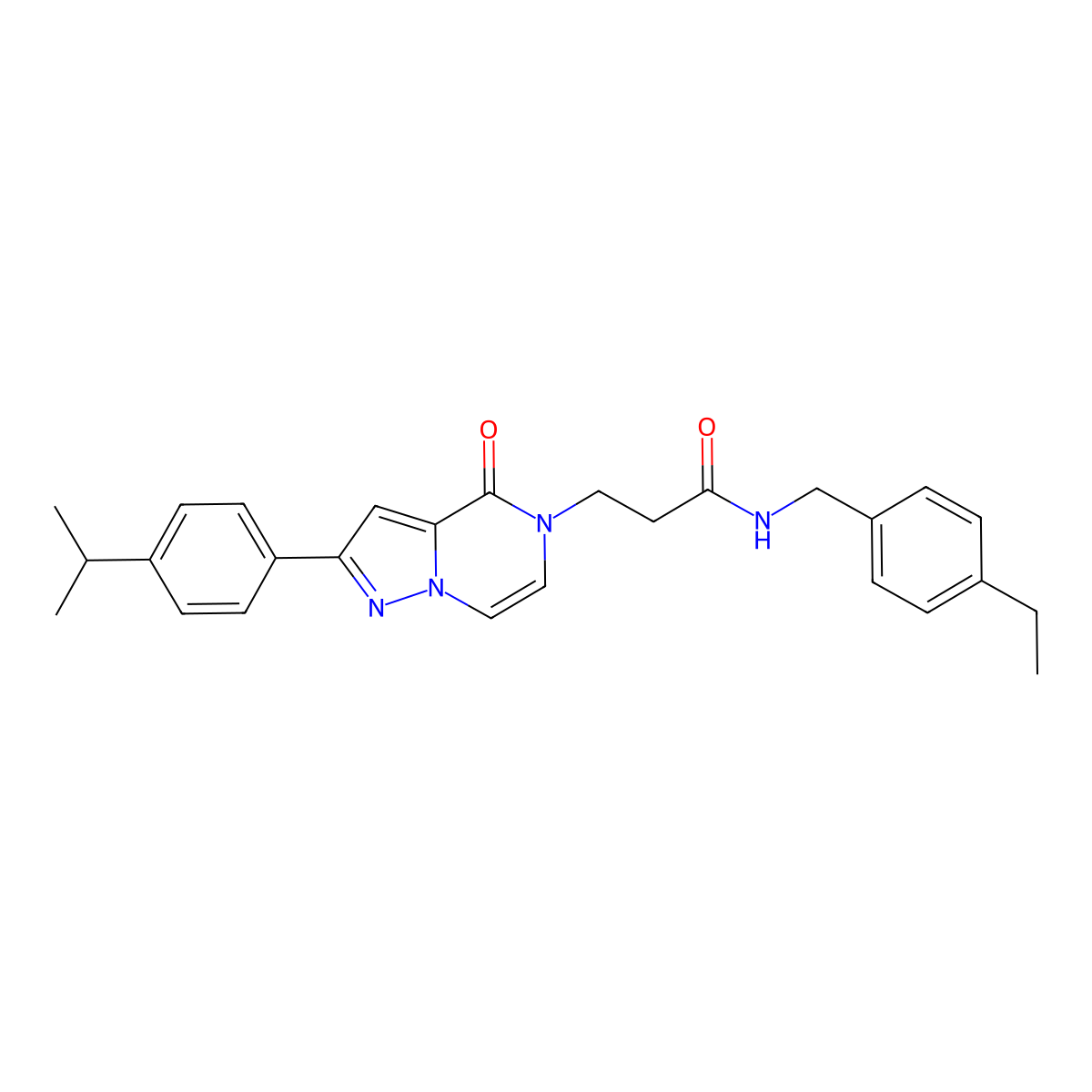N-[(4-ethylphenyl)methyl]-3-{4-oxo-2-[4-(propan-2-yl)phenyl]-4H,5H-pyrazolo[1,5-a]pyrazin-5-yl}propanamide molecular structure, CAS 1326891-81-9
