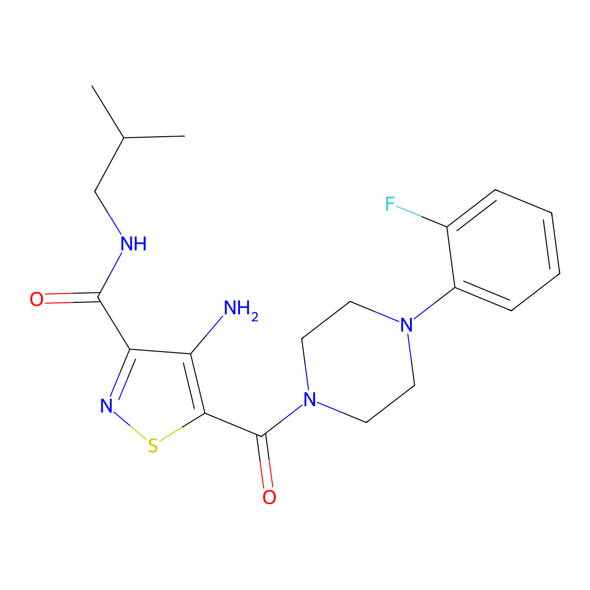 4-amino-5-{[4-(2-fluorophenyl)piperazin-1-yl]carbonyl}-N-isobutylisothiazole-3-carboxamide molecular structure, CAS 1326891-84-2