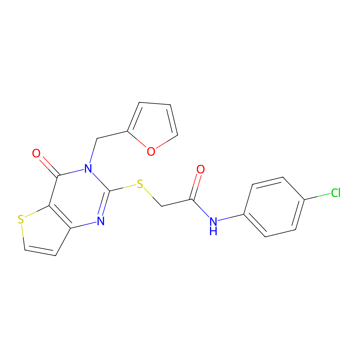 N-(4-chlorophenyl)-2-{[3-(furan-2-ylmethyl)-4-oxo-3,4-dihydrothieno[3,2-d]pyrimidin-2-yl]sulfanyl}acetamide molecular structure, CAS 1326892-17-4