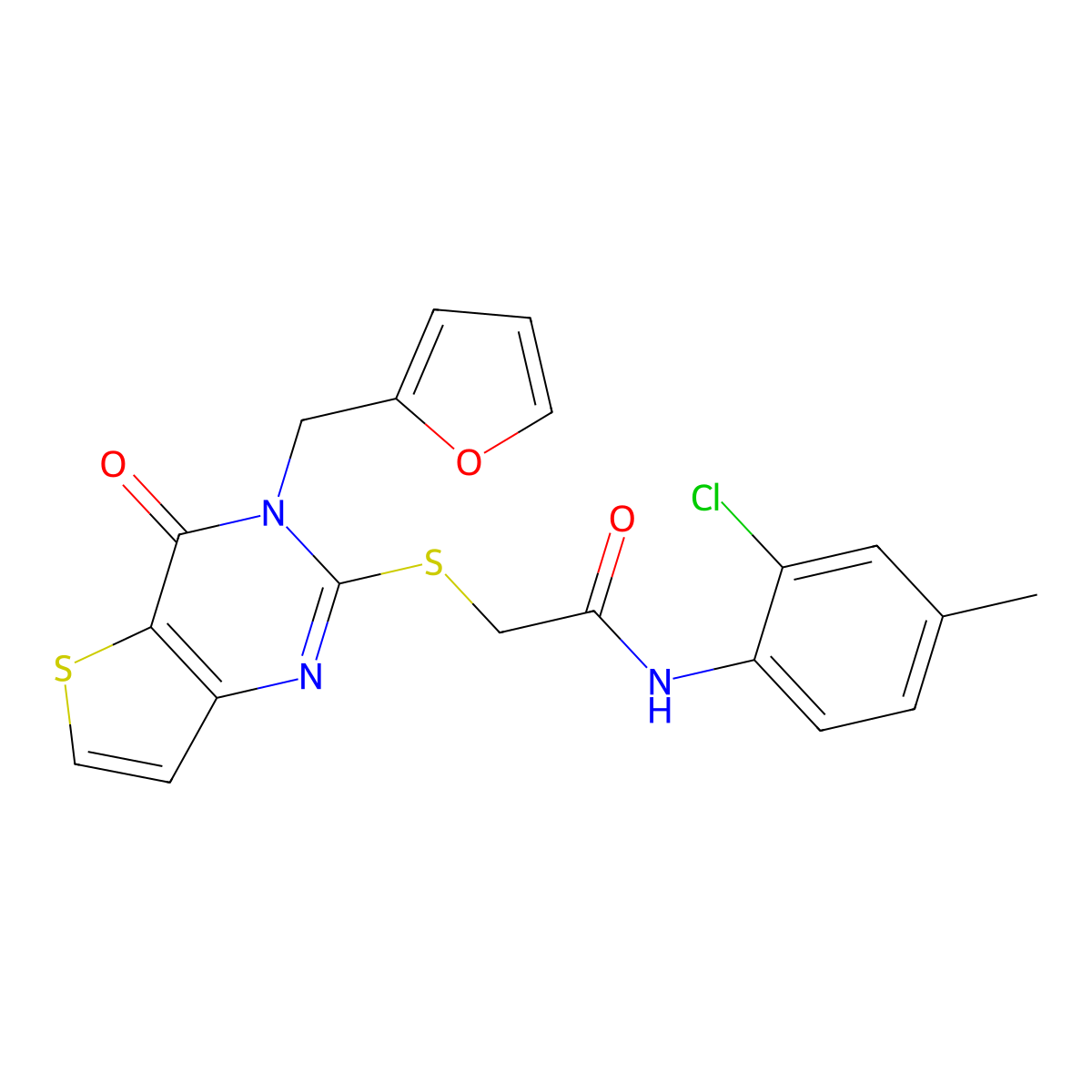 N-(2-chloro-4-methylphenyl)-2-{[3-(furan-2-ylmethyl)-4-oxo-3,4-dihydrothieno[3,2-d]pyrimidin-2-yl]sulfanyl}acetamide molecular structure, CAS 1326892-26-5