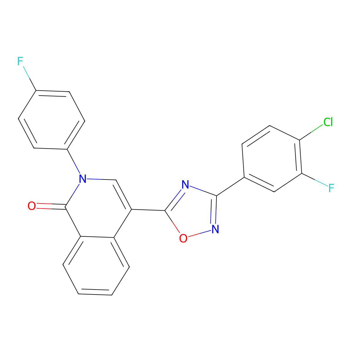 4-[3-(4-Chloro-3-fluorophenyl)-1,2,4-oxadiazol-5-yl]-2-(4-fluorophenyl)-1,2-dihydroisoquinolin-1-one molecular structure, CAS 1326895-39-9