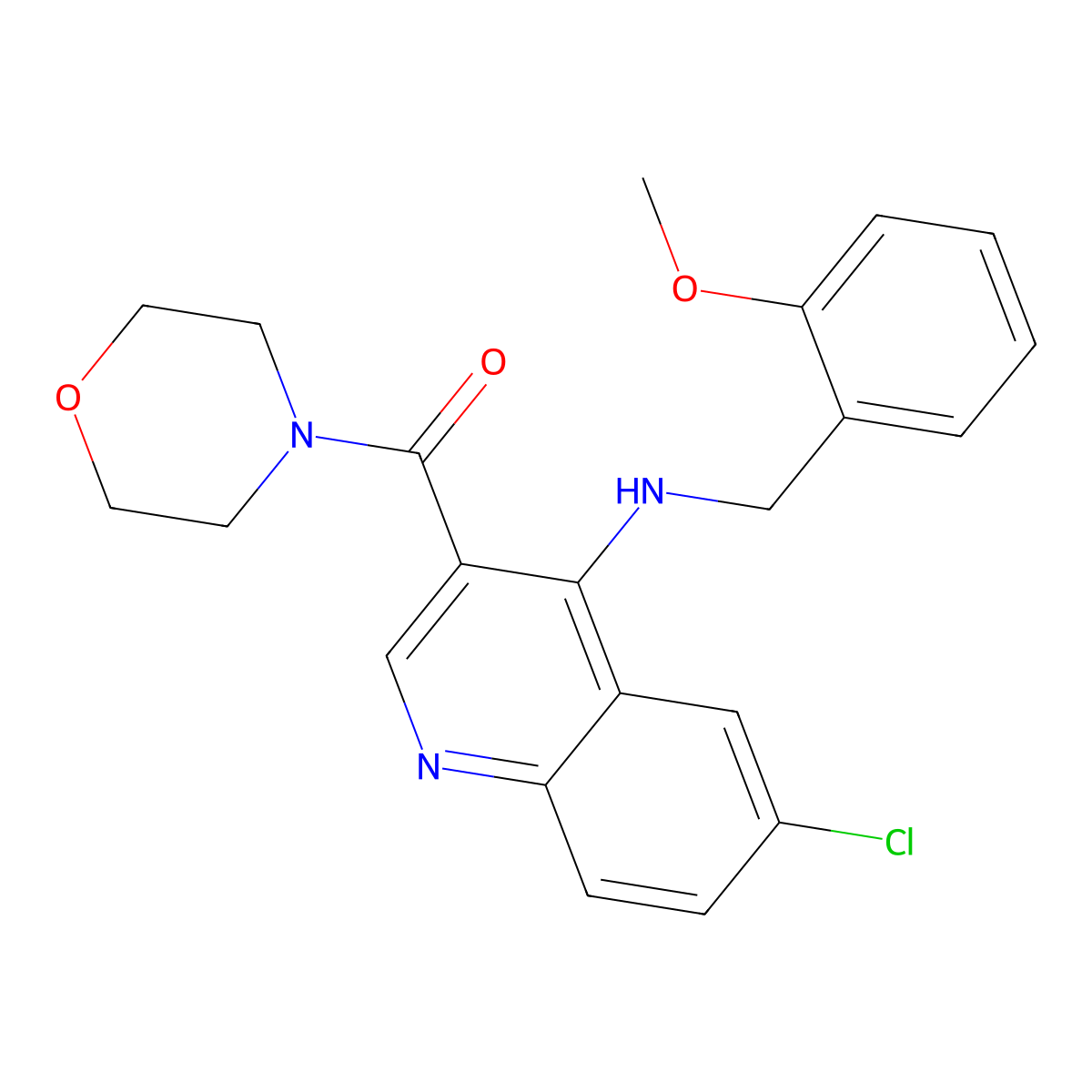 {6-Chloro-4-[(2-methoxybenzyl)amino]quinolin-3-yl}(morpholin-4-yl)methanone molecular structure, CAS 1326895-96-8