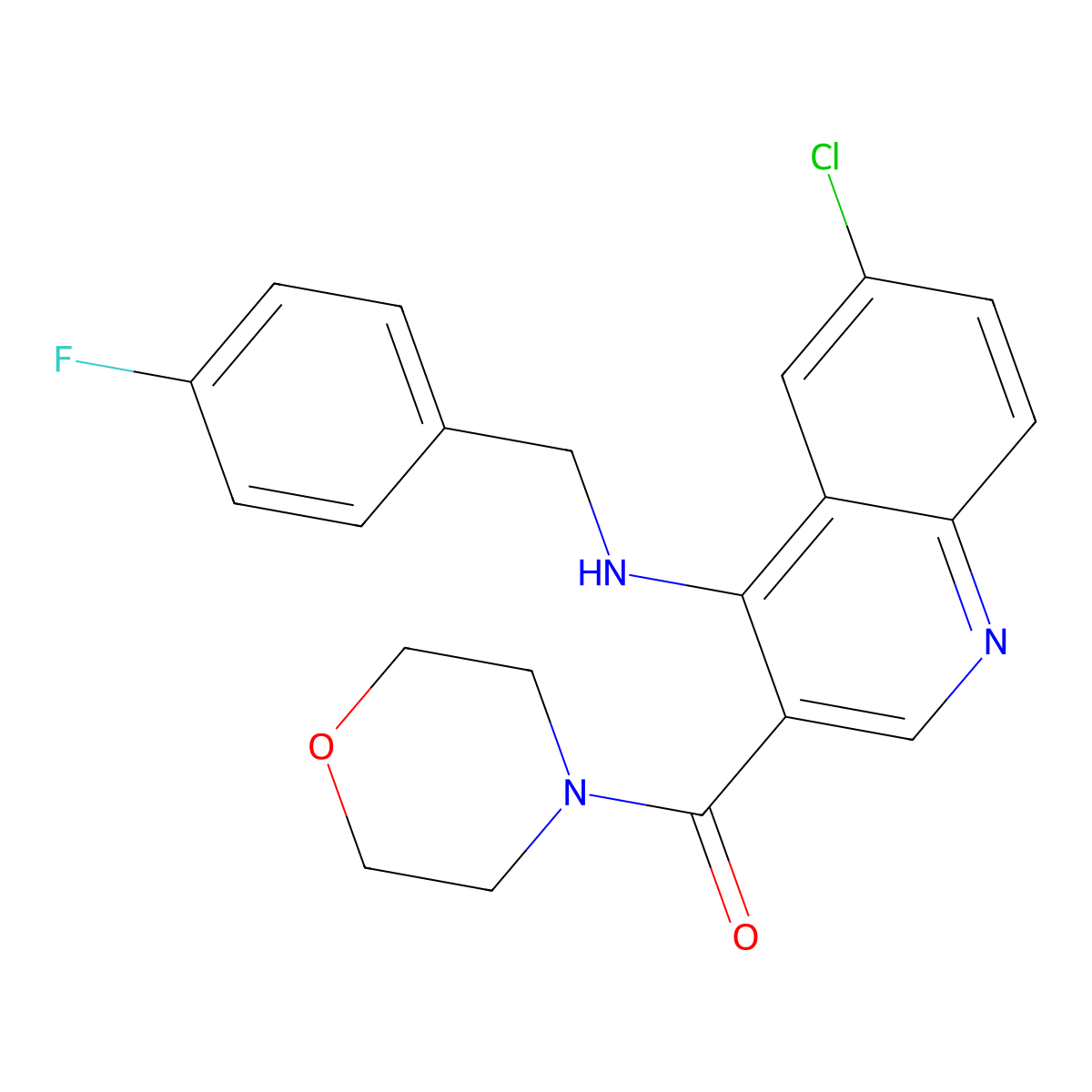 {6-Chloro-4-[(4-fluorobenzyl)amino]quinolin-3-yl}(morpholin-4-yl)methanone molecular structure, CAS 1326896-02-9