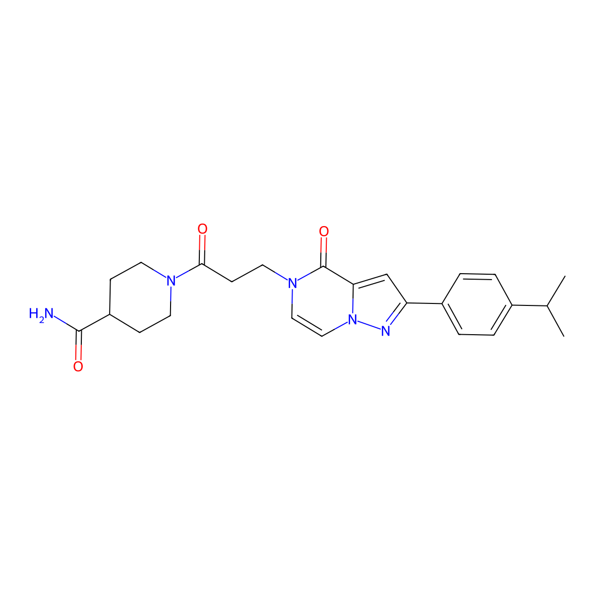 1-(3-{4-oxo-2-[4-(propan-2-yl)phenyl]pyrazolo[1,5-a]pyrazin-5(4H)-yl}propanoyl)piperidine-4-carboxamide molecular structure, CAS 1326896-94-9