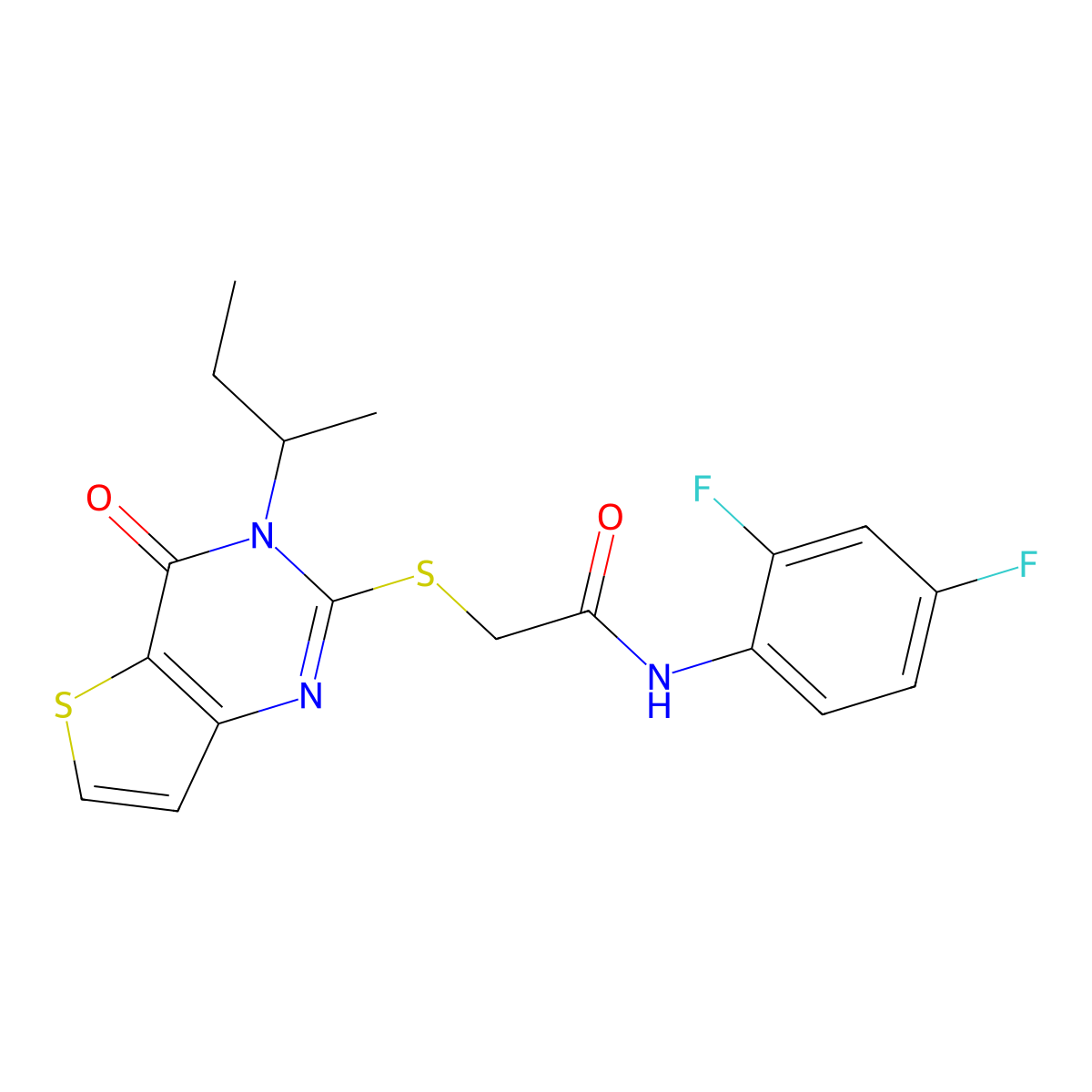 2-{[3-(butan-2-yl)-4-oxo-3,4-dihydrothieno[3,2-d]pyrimidin-2-yl]sulfanyl}-N-(2,4-difluorophenyl)acetamide molecular structure, CAS 1326899-21-1