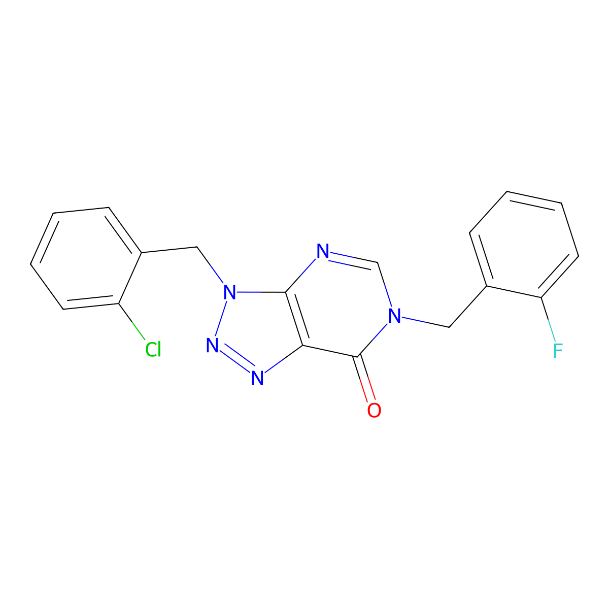 3-(2-chlorobenzyl)-6-(2-fluorobenzyl)-3,6-dihydro-7H-[1,2,3]triazolo[4,5-d]pyrimidin-7-one molecular structure, CAS 1326899-74-4