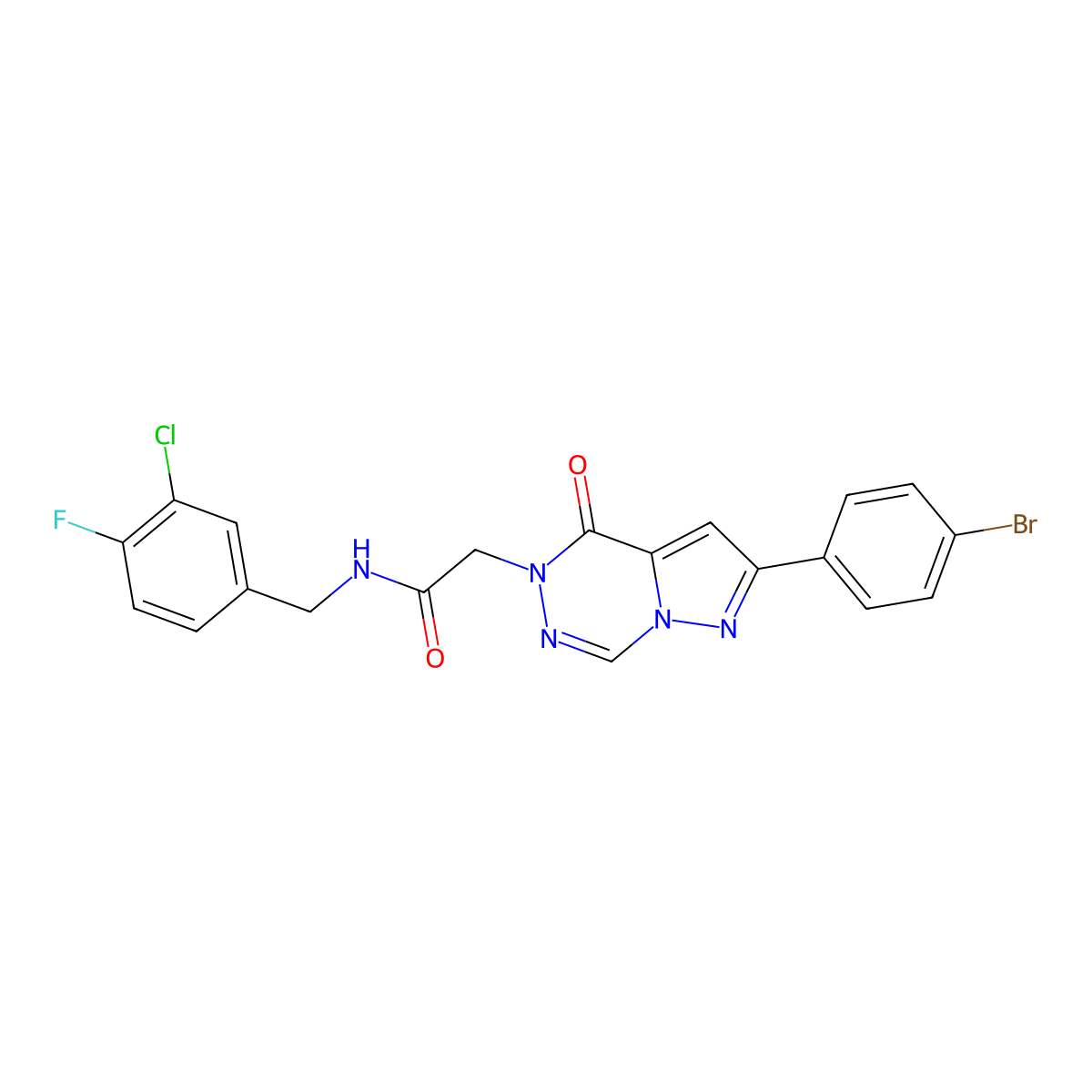 2-[2-(4-bromophenyl)-4-oxopyrazolo[1,5-d][1,2,4]triazin-5(4H)-yl]-N-(3-chloro-4-fluorobenzyl)acetamide molecular structure, CAS 1326899-78-8