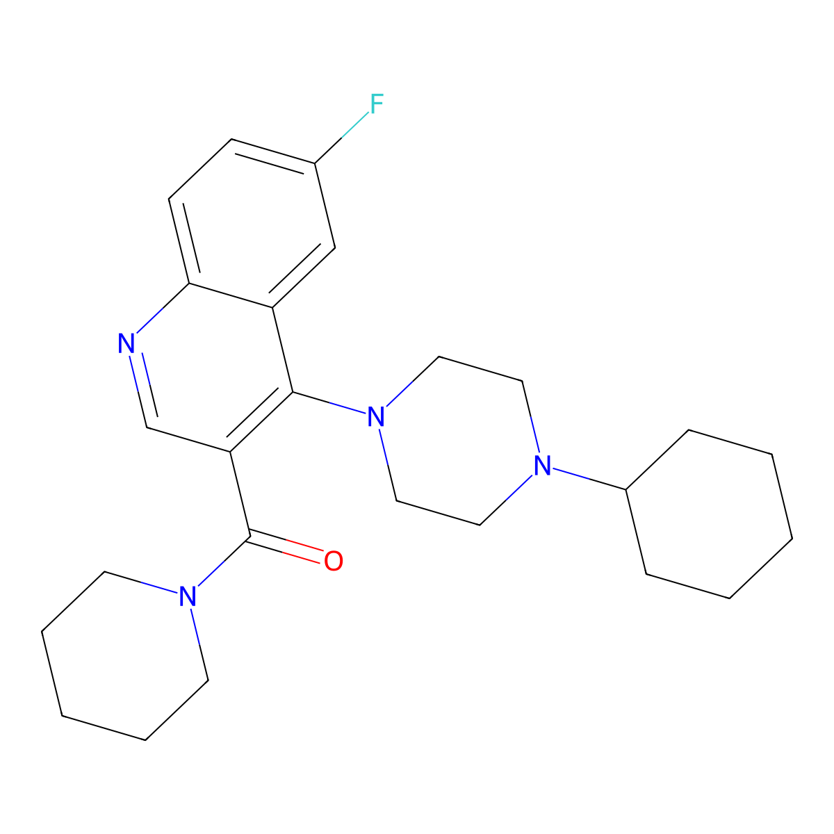 (4-(4-Cyclohexylpiperazin-1-yl)-6-fluoroquinolin-3-yl)(piperidin-1-yl)methanone molecular structure, CAS 1326899-83-5