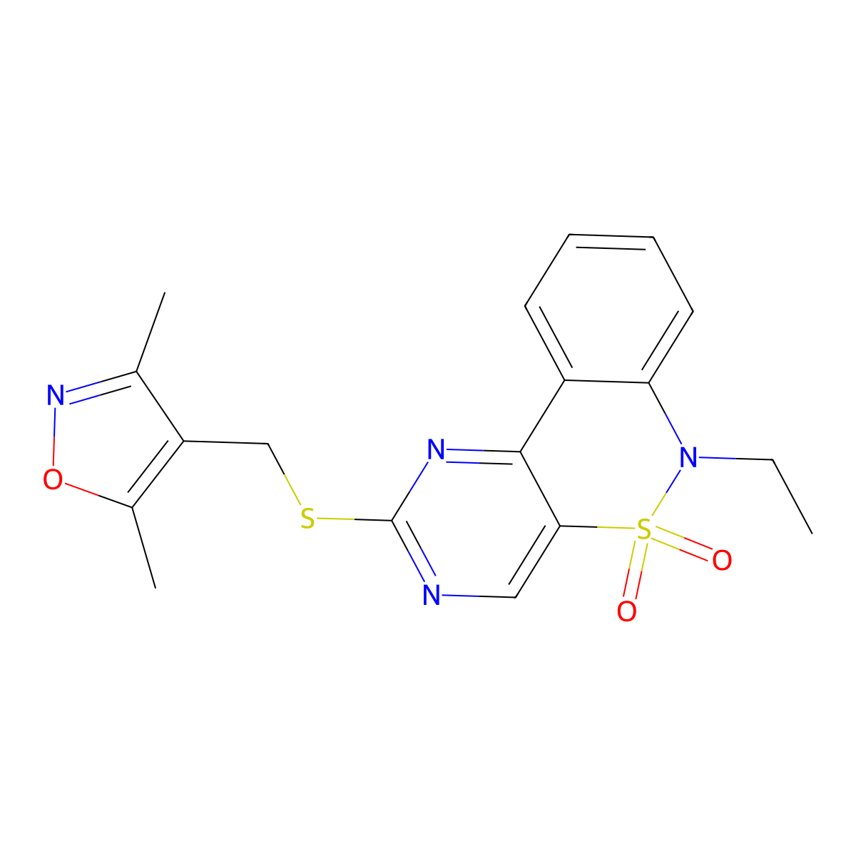 2-{[(3,5-dimethyl-1,2-oxazol-4-yl)methyl]sulfanyl}-6-ethyl-6H-pyrimido[5,4-c][2,1]benzothiazine 5,5-dioxide molecular structure, CAS 1326899-93-7