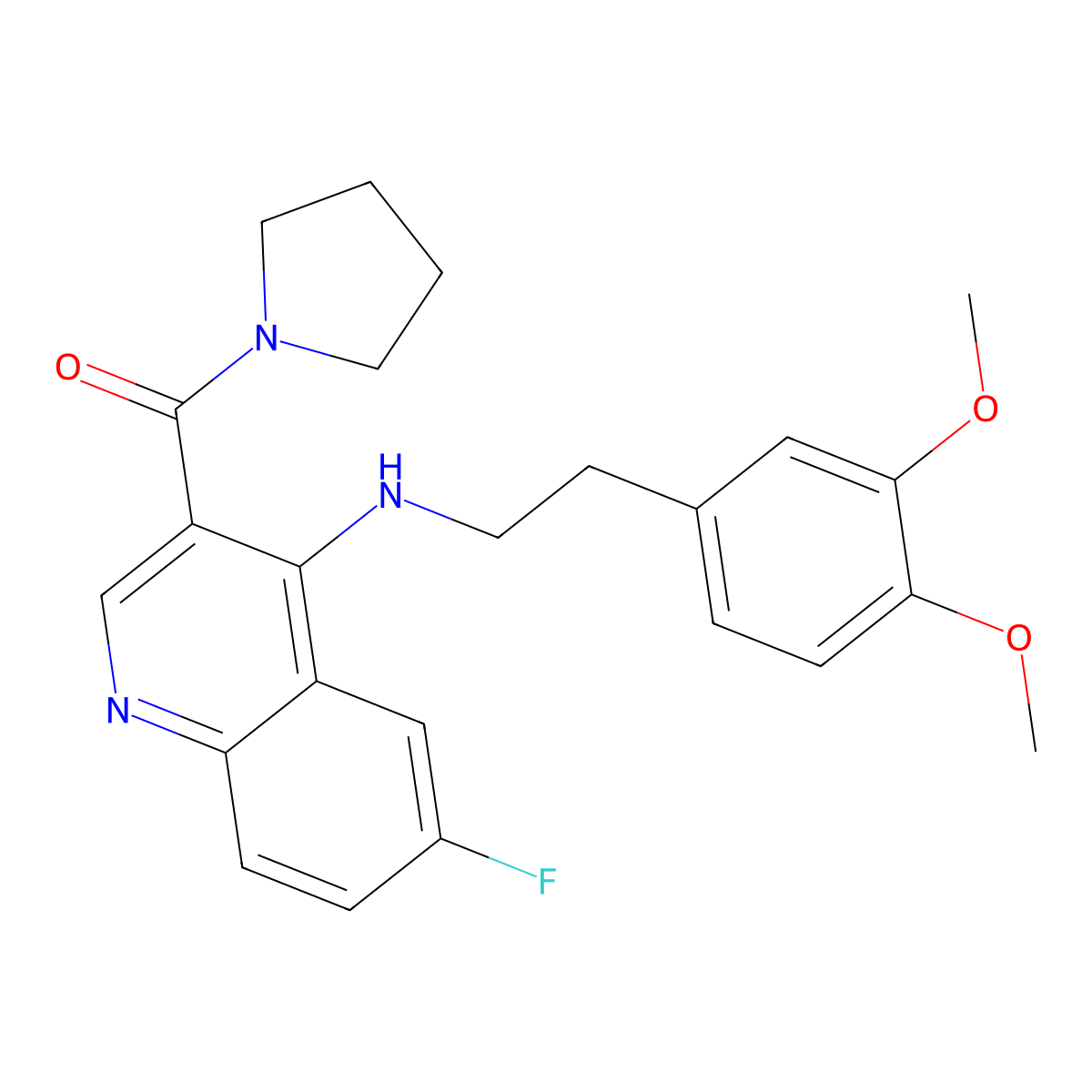(4-{[2-(3,4-Dimethoxyphenyl)ethyl]amino}-6-fluoroquinolin-3-yl)(pyrrolidin-1-yl)methanone molecular structure, CAS 1326900-05-3