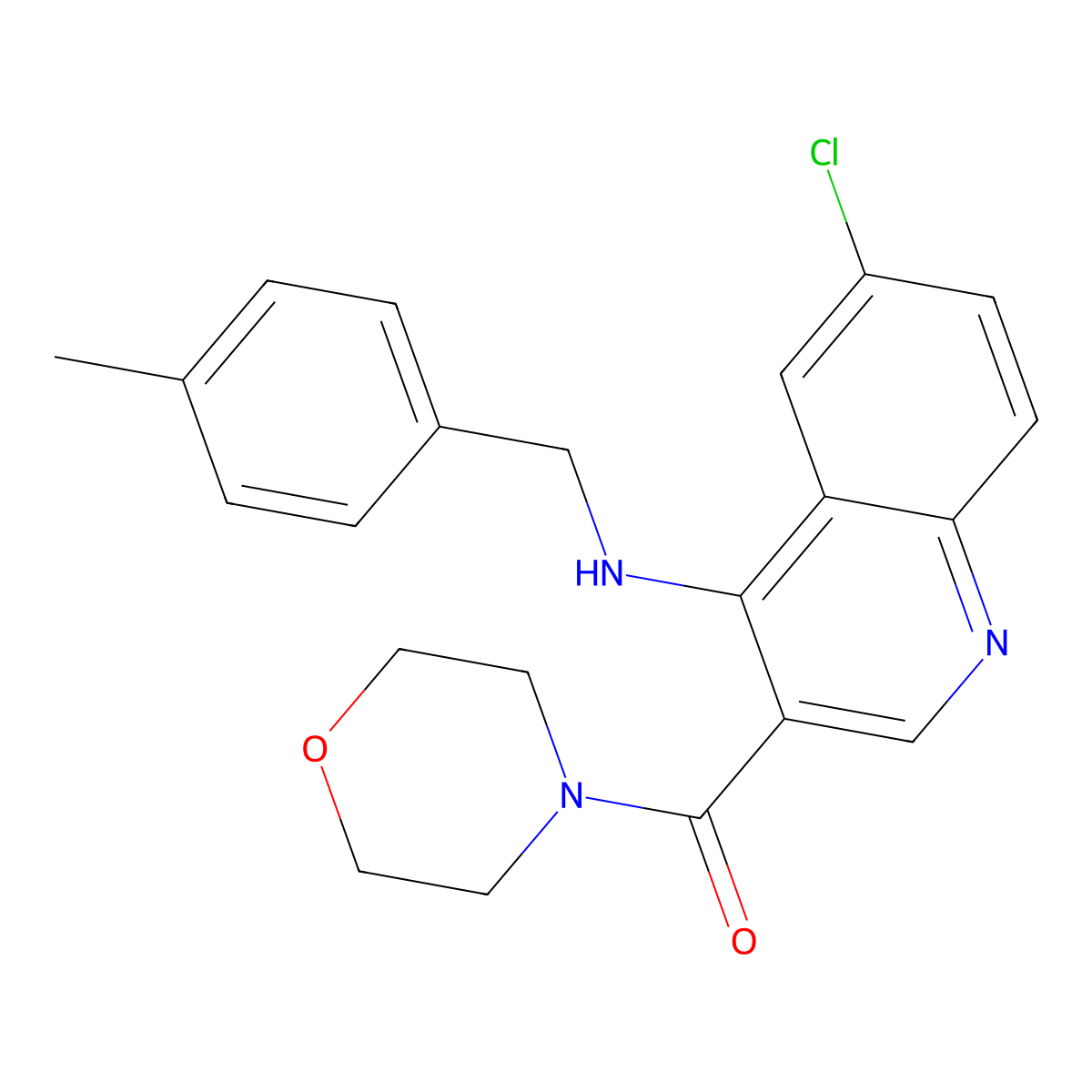 {6-Chloro-4-[(4-methylbenzyl)amino]quinolin-3-yl}(morpholin-4-yl)methanone molecular structure, CAS 1326900-09-7