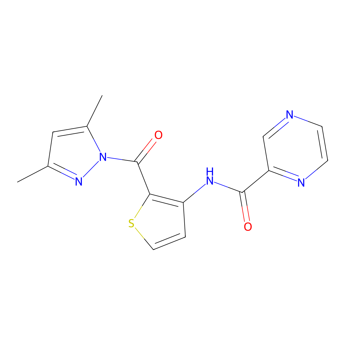 N-{2-[(3,5-dimethyl-1H-pyrazol-1-yl)carbonyl]-3-thienyl}pyrazine-2-carboxamide molecular structure, CAS 1326900-12-2
