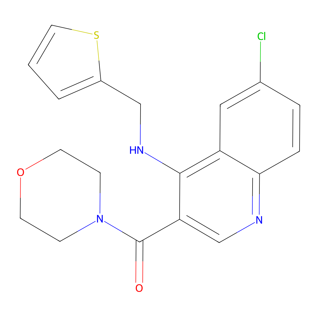 {6-Chloro-4-[(thiophen-2-ylmethyl)amino]quinolin-3-yl}(morpholin-4-yl)methanone molecular structure, CAS 1326900-32-6