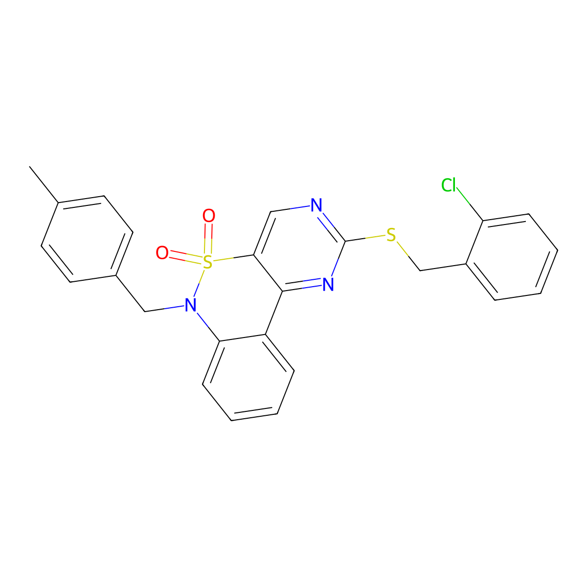 2-[(2-chlorobenzyl)sulfanyl]-6-(4-methylbenzyl)-6H-pyrimido[5,4-c][2,1]benzothiazine 5,5-dioxide molecular structure, CAS 1326900-38-2