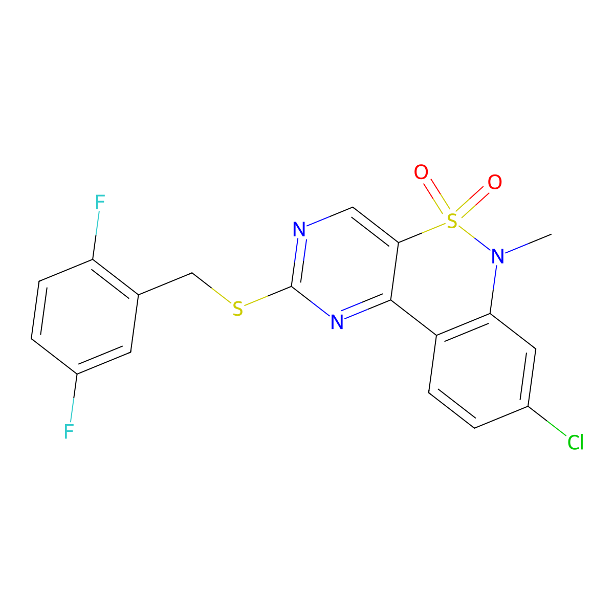 8-chloro-2-[(2,5-difluorobenzyl)sulfanyl]-6-methyl-6H-pyrimido[5,4-c][2,1]benzothiazine 5,5-dioxide molecular structure, CAS 1326900-63-3