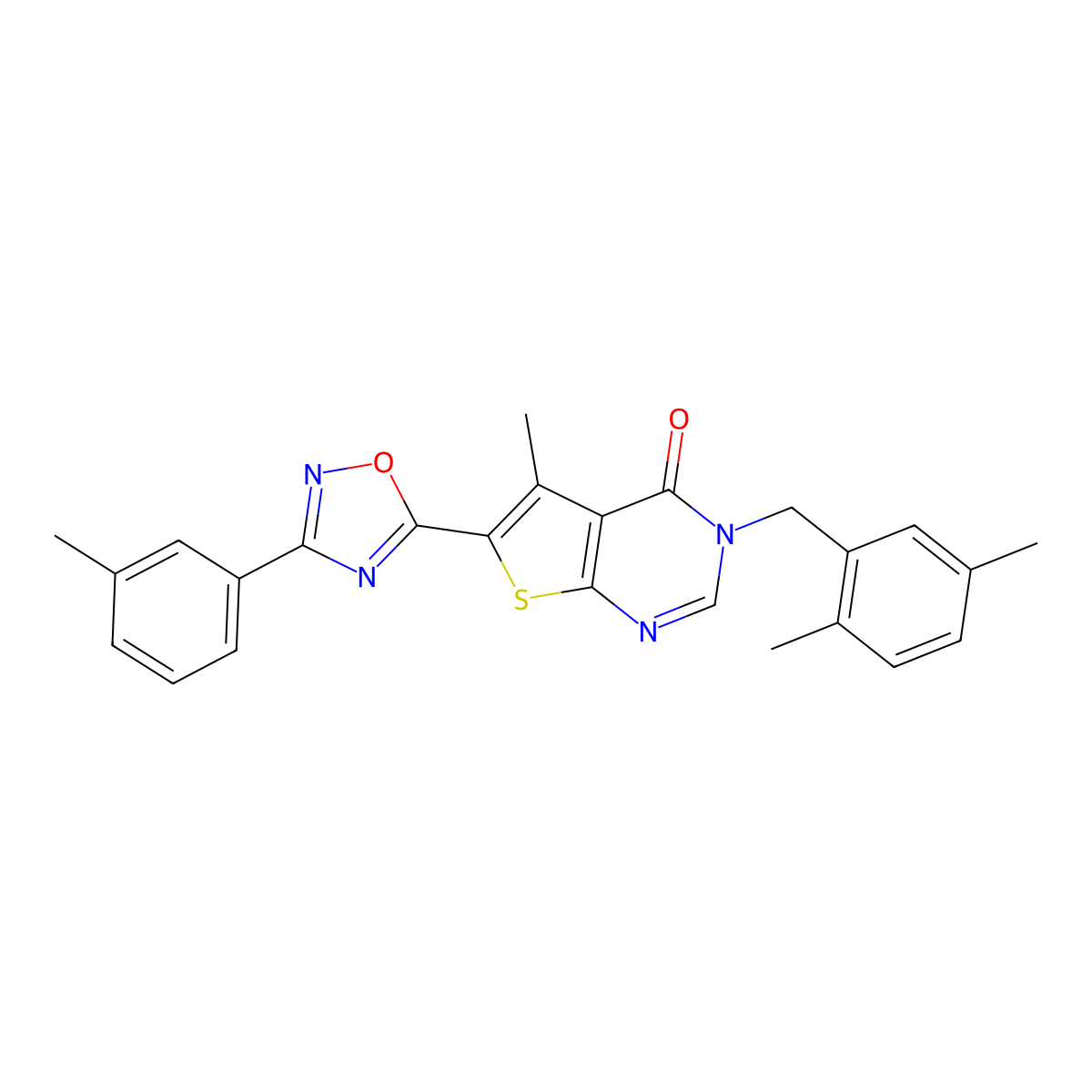 3-(2,5-dimethylbenzyl)-5-methyl-6-[3-(3-methylphenyl)-1,2,4-oxadiazol-5-yl]thieno[2,3-d]pyrimidin-4(3H)-one molecular structure, CAS 1326900-83-7