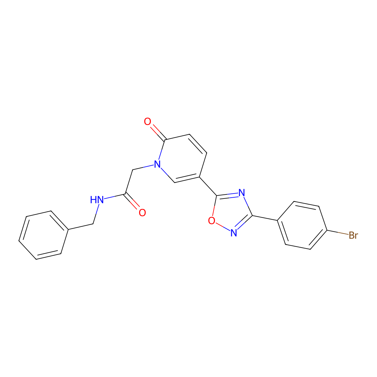 N-benzyl-2-(5-(3-(4-bromophenyl)-1,2,4-oxadiazol-5-yl)-2-oxopyridin-1(2H)-yl)acetamide molecular structure, CAS 1326900-91-7