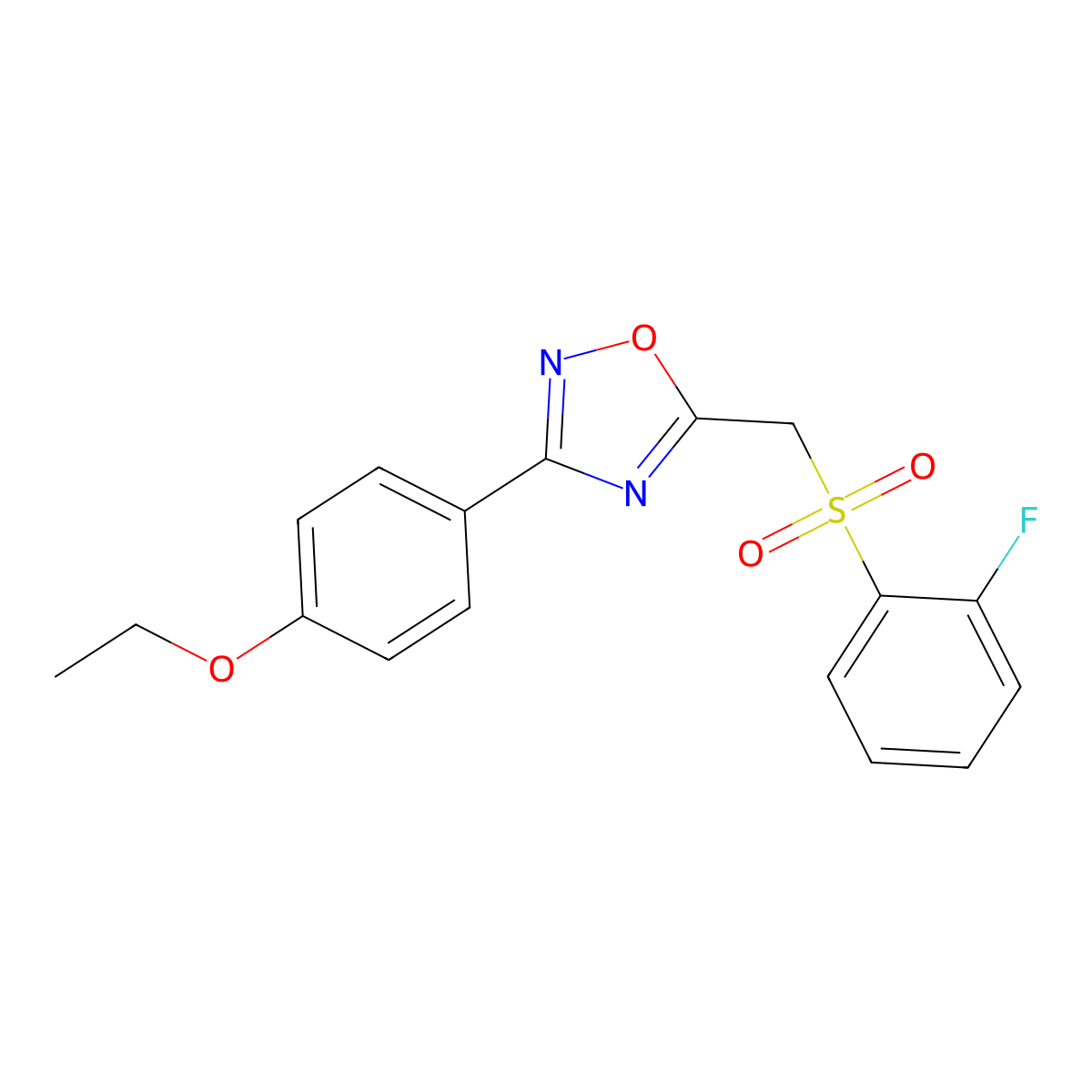 3-(4-Ethoxyphenyl)-5-(((2-fluorophenyl)sulfonyl)methyl)-1,2,4-oxadiazole molecular structure, CAS 1326901-76-1