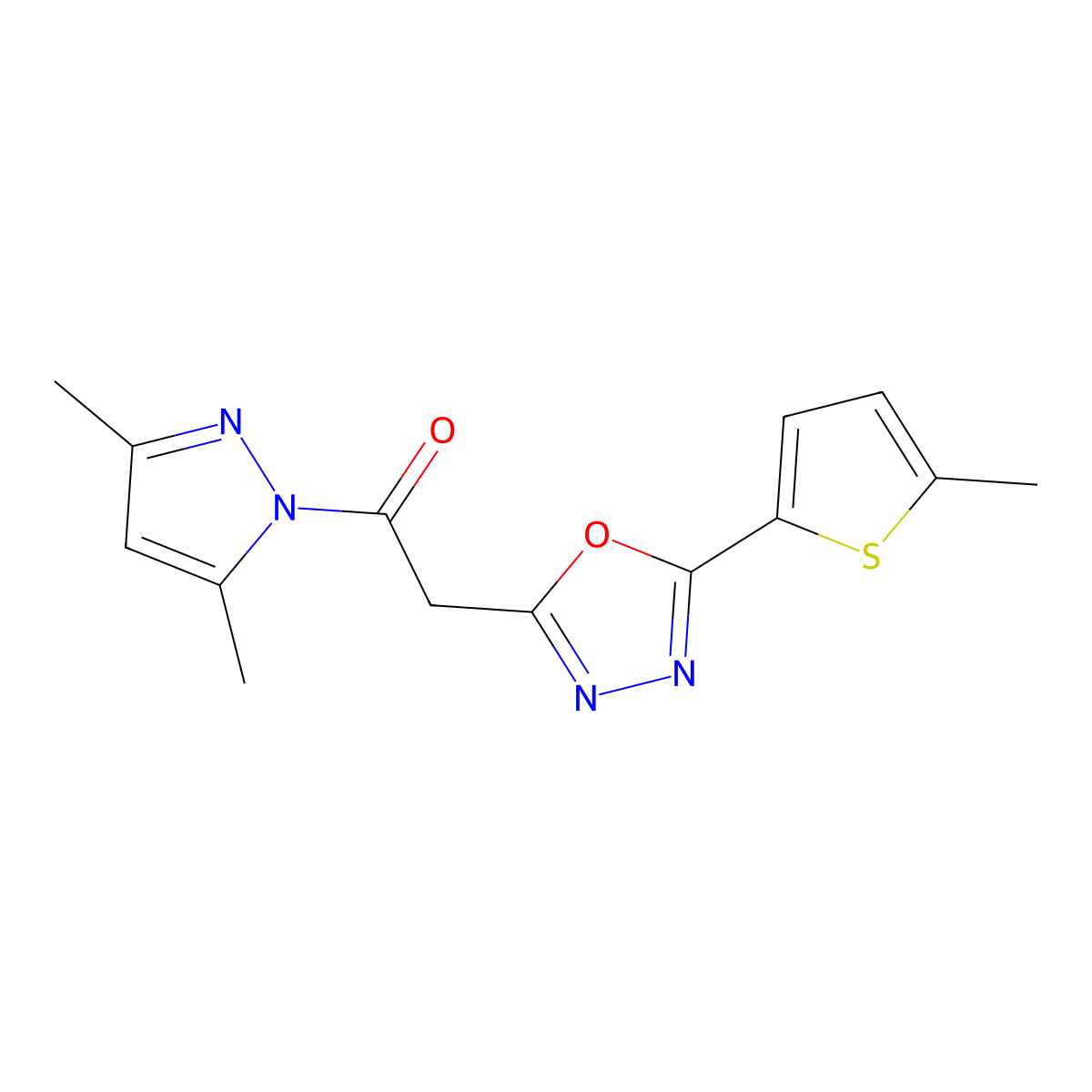 1-(3,5-dimethyl-1H-pyrazol-1-yl)-2-[5-(5-methylthiophen-2-yl)-1,3,4-oxadiazol-2-yl]ethanone molecular structure, CAS 1326902-46-8