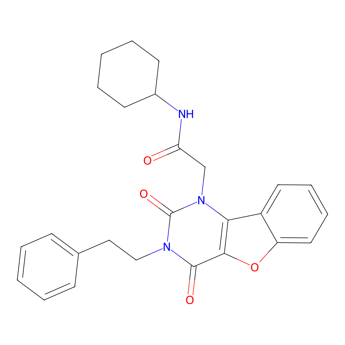 N-cyclohexyl-2-[2,4-dioxo-3-(2-phenylethyl)-3,4-dihydro[1]benzofuro[3,2-d]pyrimidin-1(2H)-yl]acetamide molecular structure, CAS 1326902-50-4