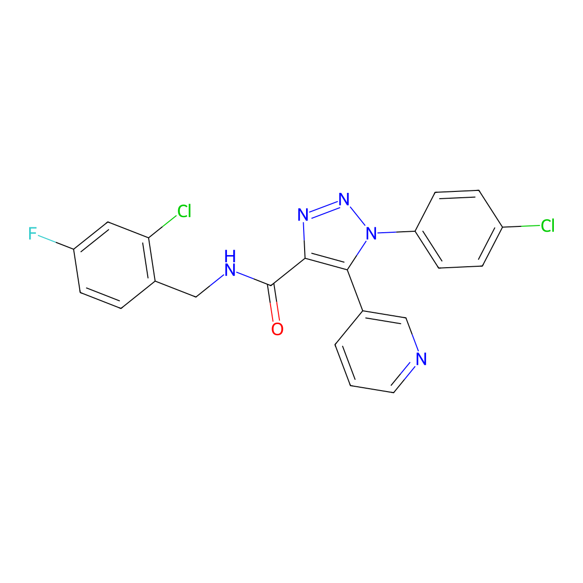 N-(2-chloro-4-fluorobenzyl)-1-(4-chlorophenyl)-5-(pyridin-3-yl)-1H-1,2,3-triazole-4-carboxamide molecular structure, CAS 1326905-42-3
