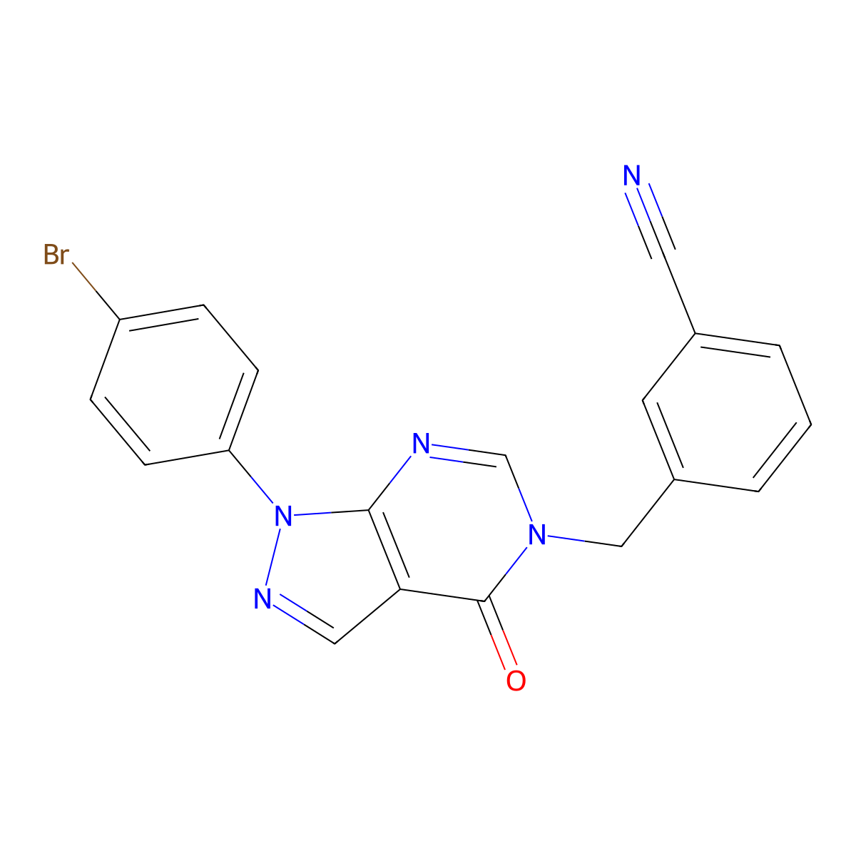 3-{[1-(4-bromophenyl)-4-oxo-1H,4H,5H-pyrazolo[3,4-d]pyrimidin-5-yl]methyl}benzonitrile molecular structure, CAS 1326905-56-9