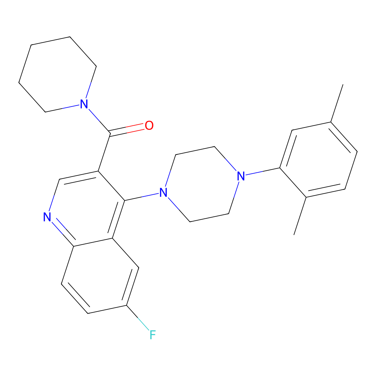 (4-(4-(2,5-Dimethylphenyl)piperazin-1-yl)-6-fluoroquinolin-3-yl)(piperidin-1-yl)methanone molecular structure, CAS 1326905-91-2