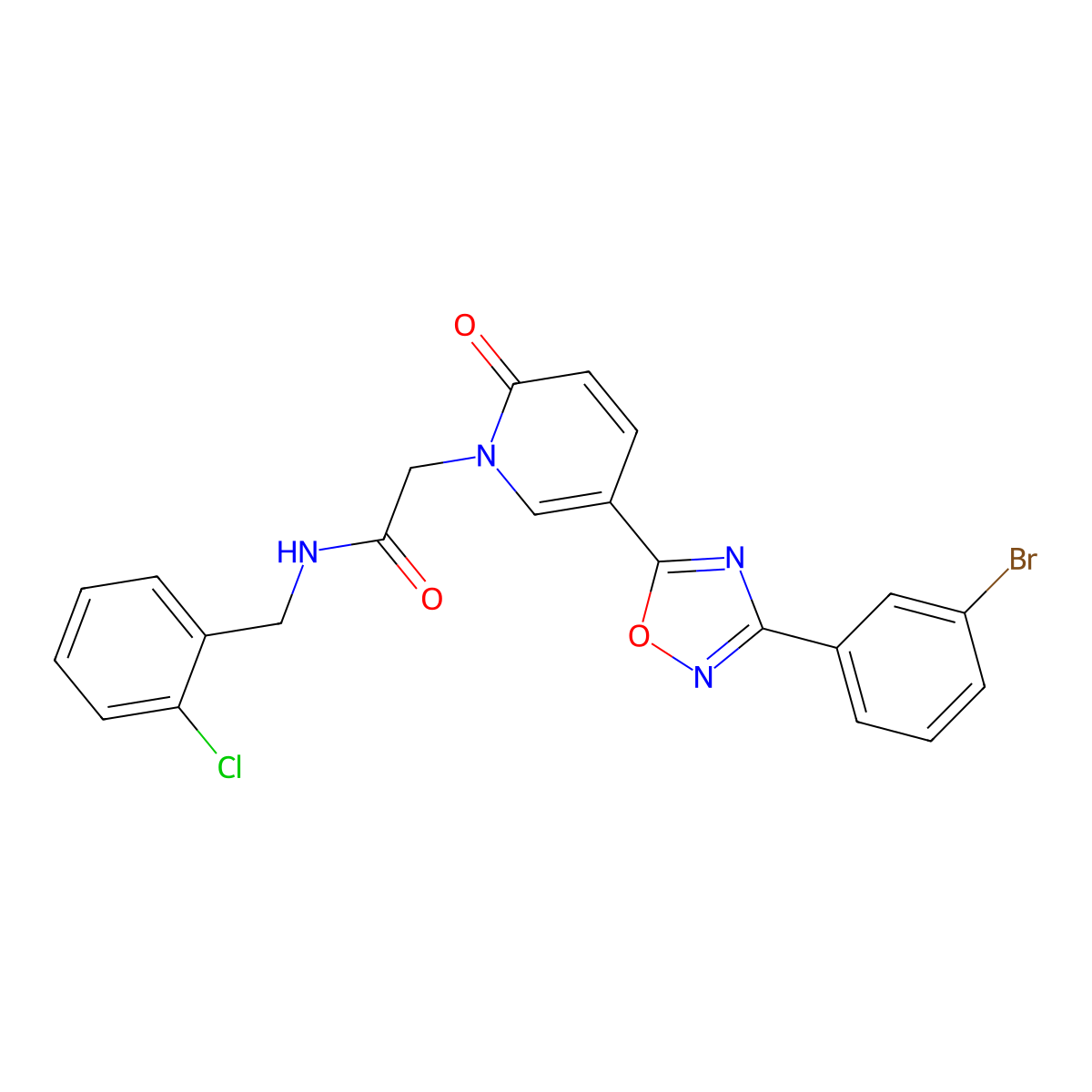 2-(5-(3-(3-bromophenyl)-1,2,4-oxadiazol-5-yl)-2-oxopyridin-1(2H)-yl)-N-(2-chlorobenzyl)acetamide molecular structure, CAS 1326906-25-5