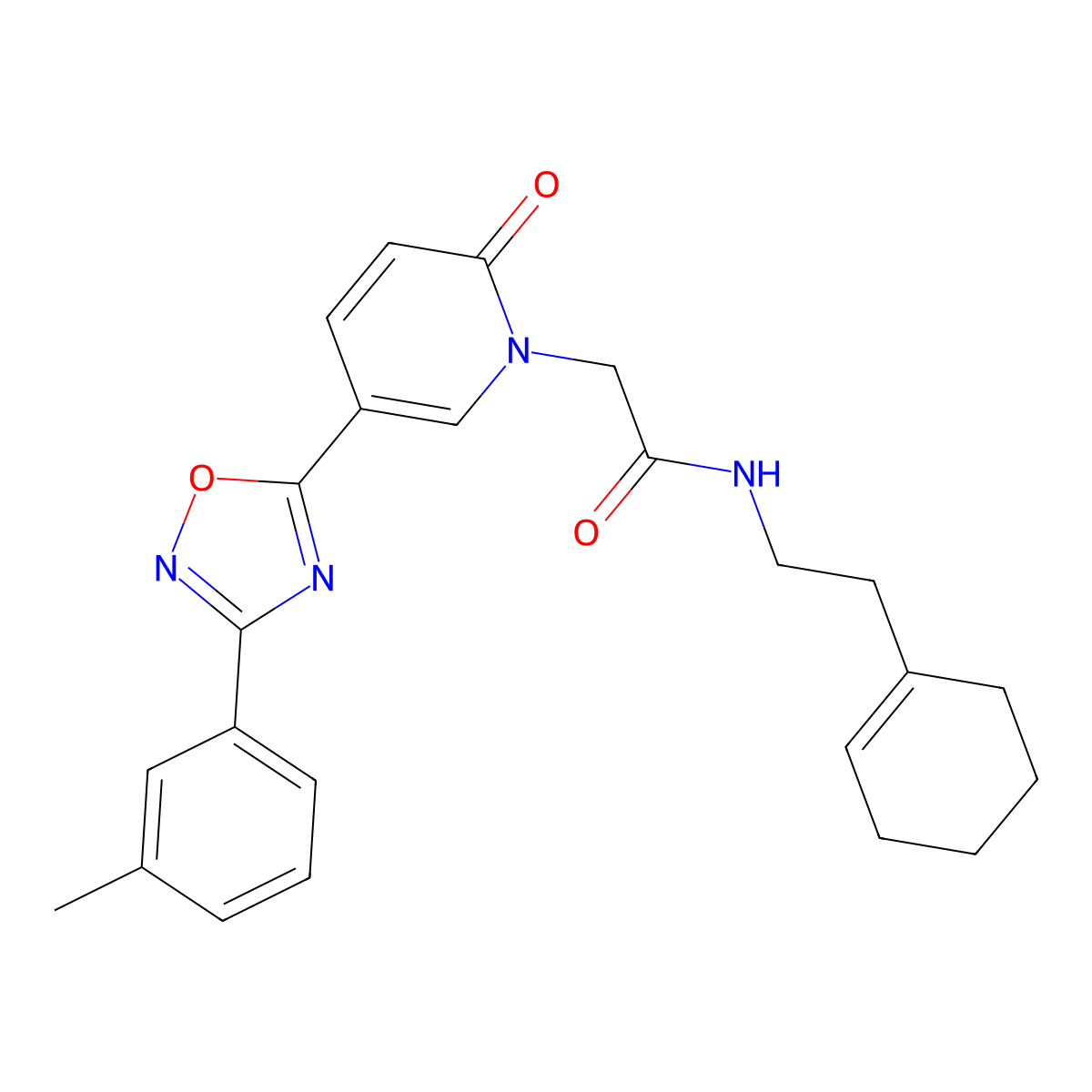 N-[2-(cyclohex-1-en-1-yl)ethyl]-2-{5-[3-(3-methylphenyl)-1,2,4-oxadiazol-5-yl]-2-oxopyridin-1(2H)-yl}acetamide molecular structure, CAS 1326906-39-1
