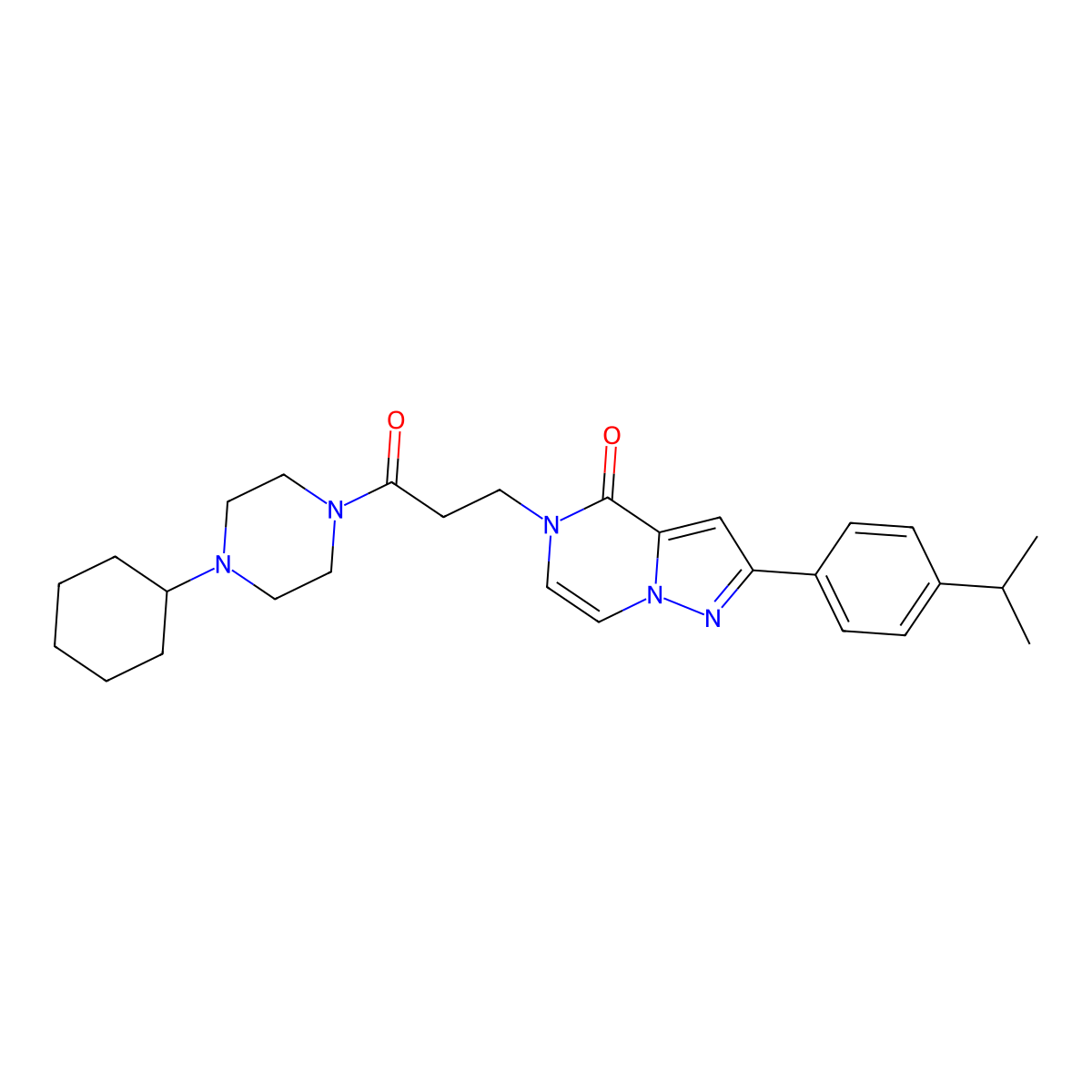 5-[3-(4-cyclohexylpiperazin-1-yl)-3-oxopropyl]-2-[4-(propan-2-yl)phenyl]pyrazolo[1,5-a]pyrazin-4(5H)-one molecular structure, CAS 1326906-61-9