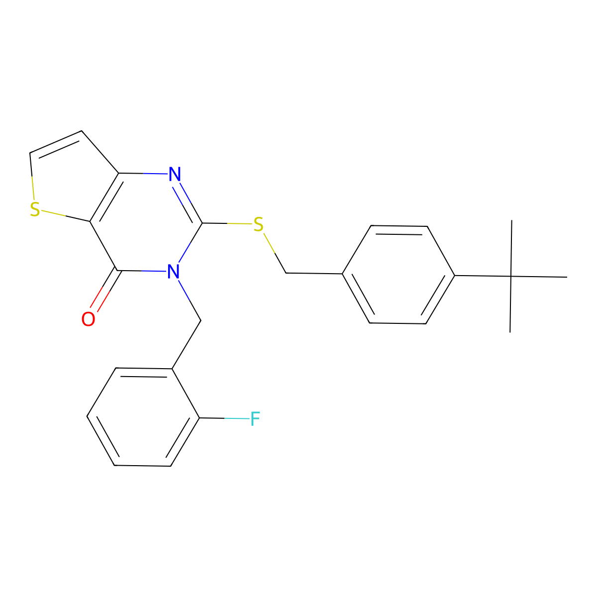 2-[(4-tert-butylbenzyl)sulfanyl]-3-(2-fluorobenzyl)thieno[3,2-d]pyrimidin-4(3H)-one molecular structure, CAS 1326907-60-1