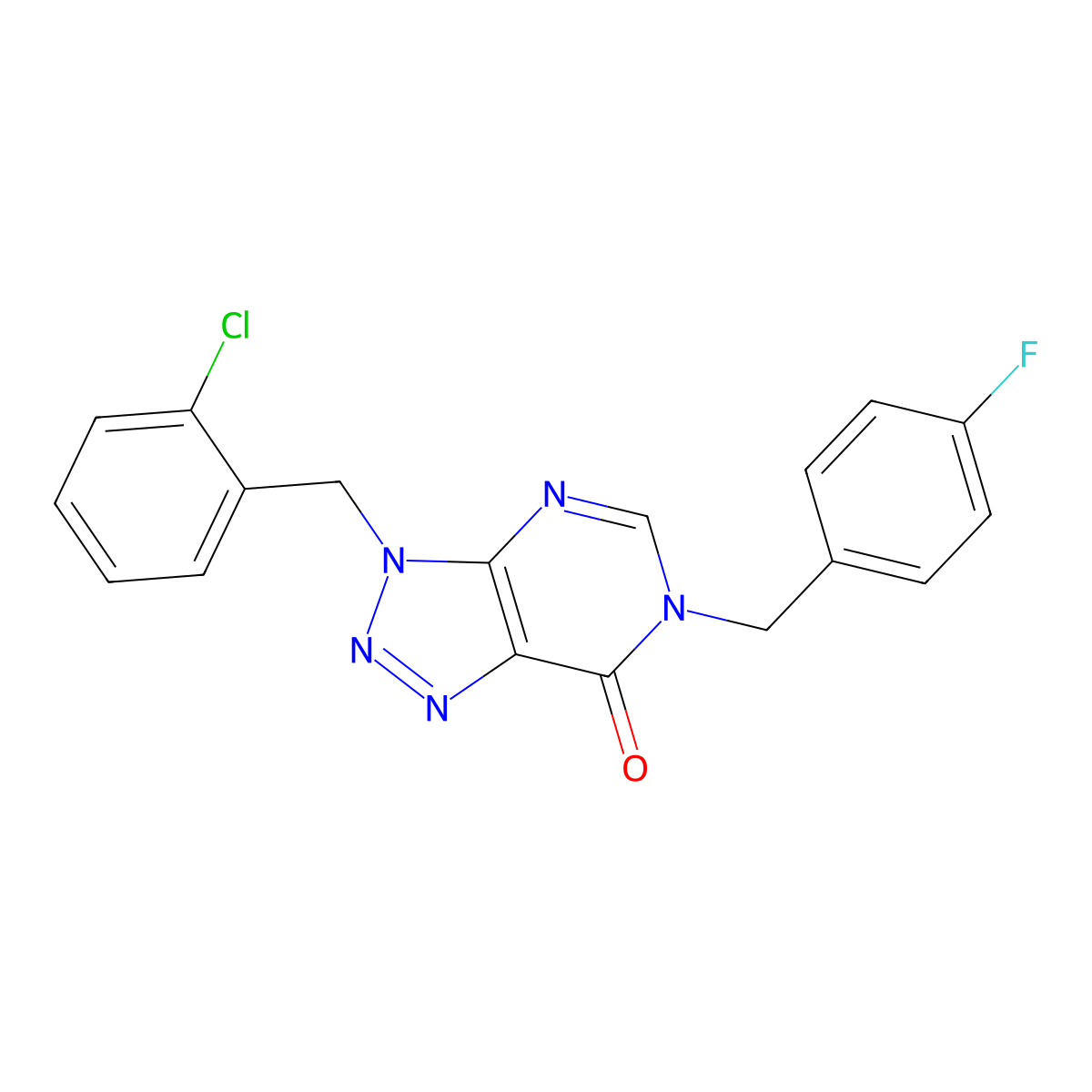 3-(2-chlorobenzyl)-6-(4-fluorobenzyl)-3,6-dihydro-7H-[1,2,3]triazolo[4,5-d]pyrimidin-7-one molecular structure, CAS 1326907-67-8